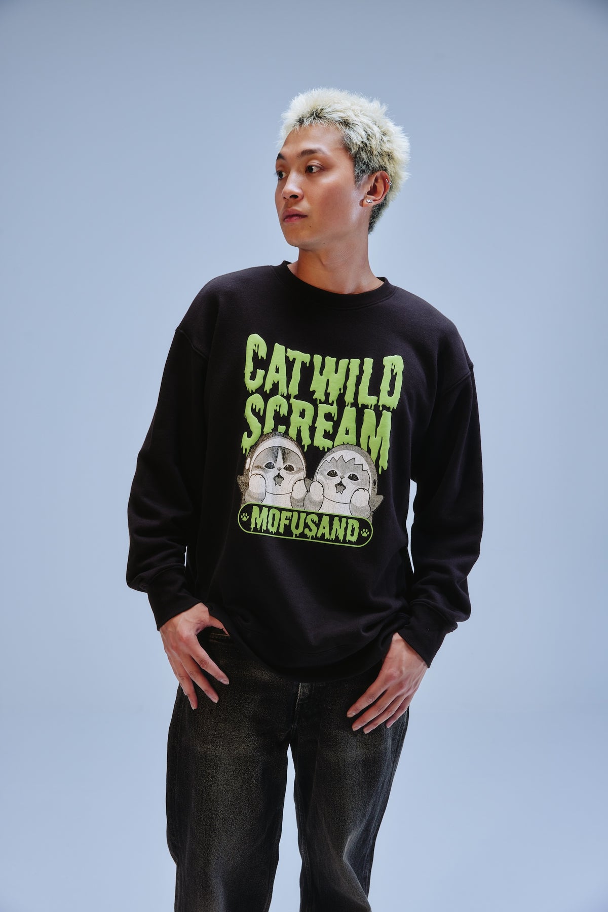 mofusand スウェットシャツ CAT WILD SCREAM ブラック