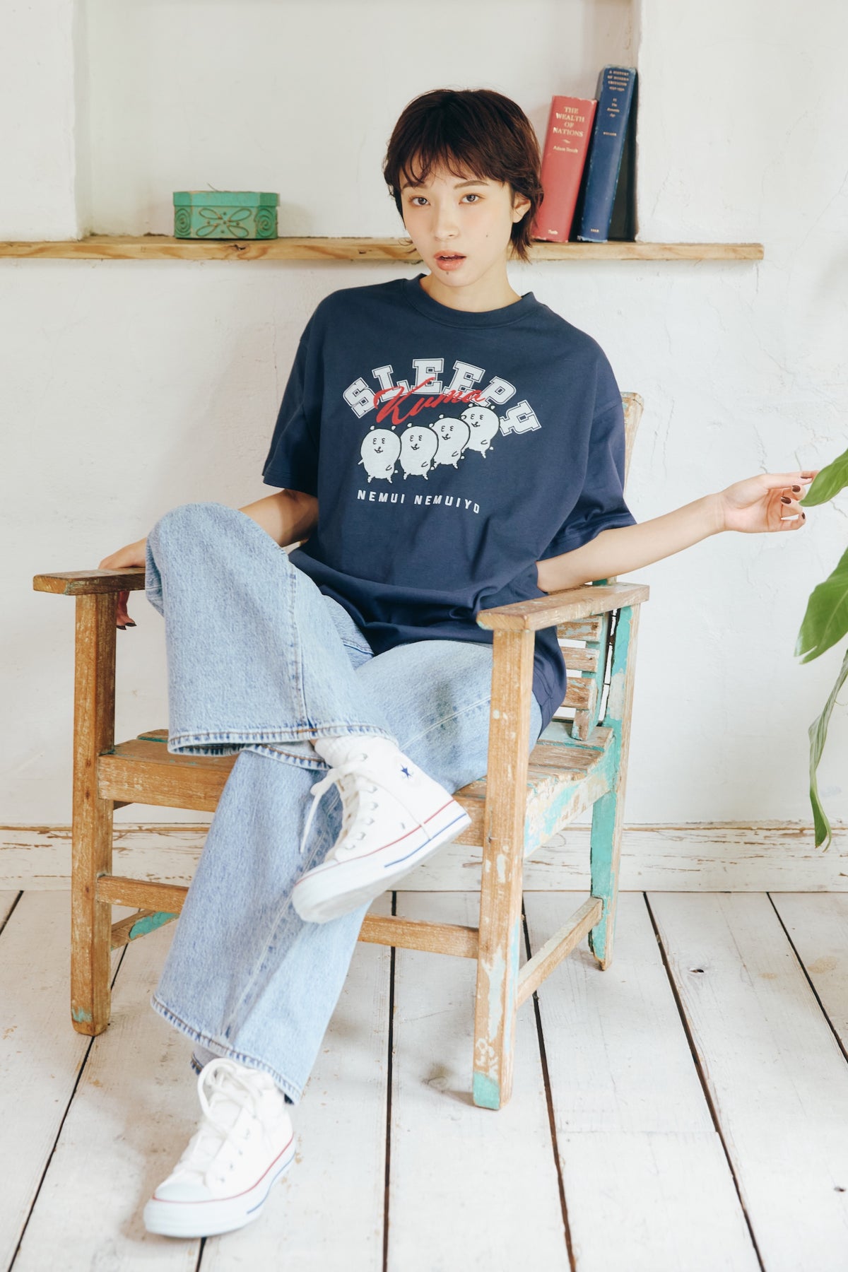 ナガノキャラクターズ Tシャツ SLEEPY(くま) ネイビー