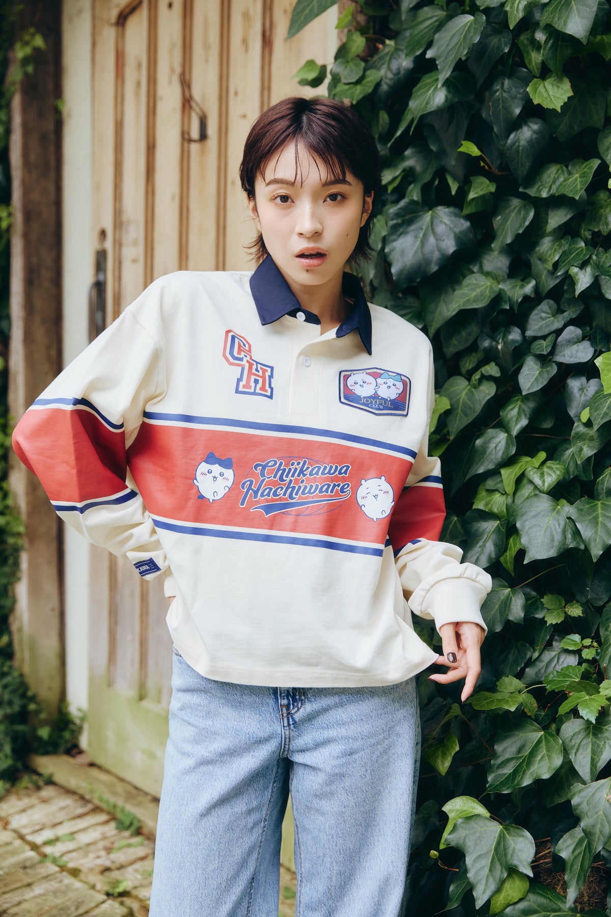 ちいかわ ラガーシャツ ちいかわ&ハチワレ オフホワイト