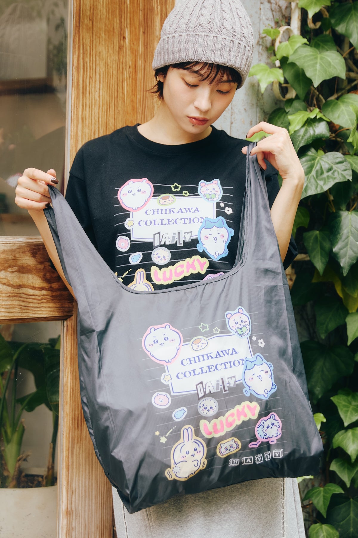 ちいかわ エコバッグ カレッジノート風 ブラック ONE