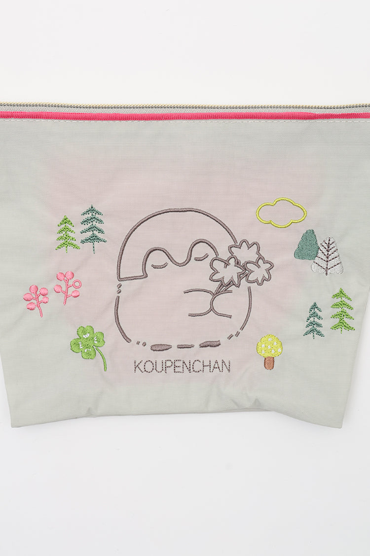 コウペンちゃん 刺繍ポーチ クローバー ライトグレー