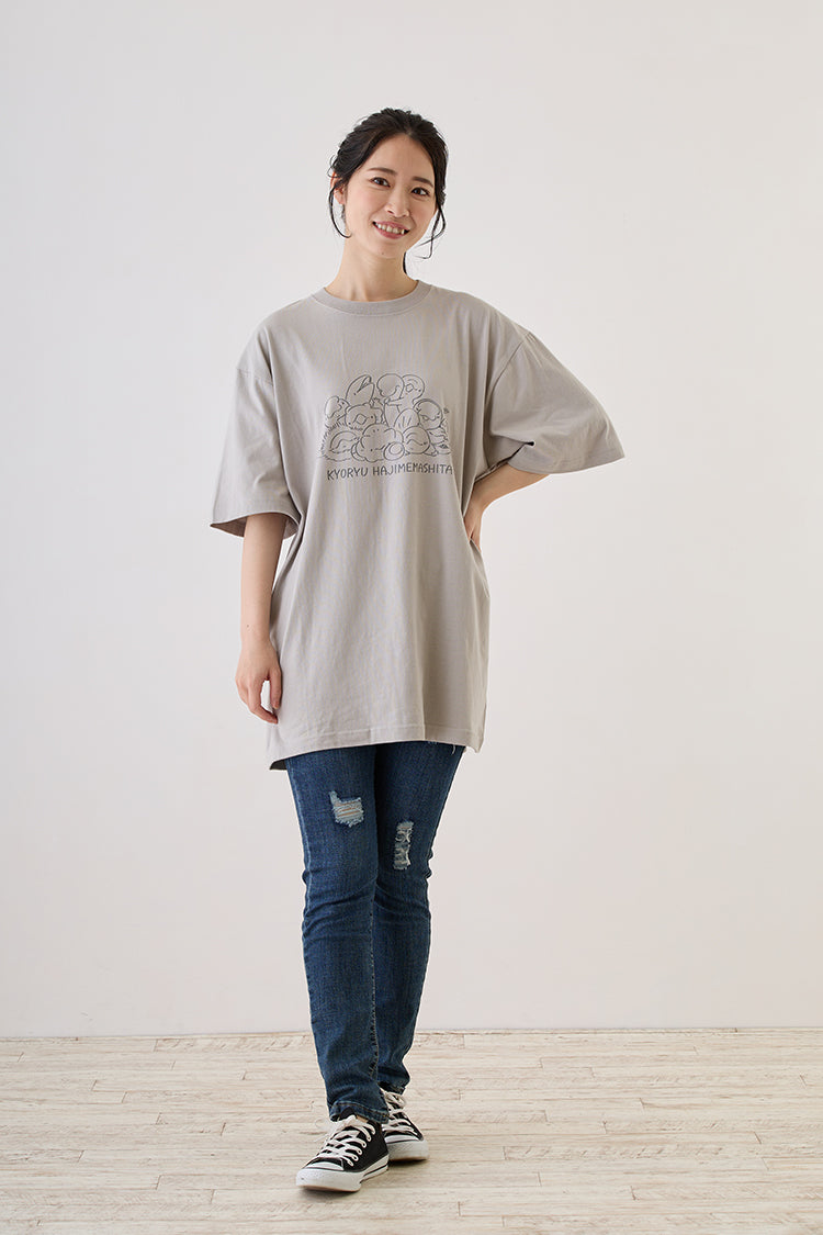 恐竜はじめました Tシャツ 恐竜フレンズ ライトグレー