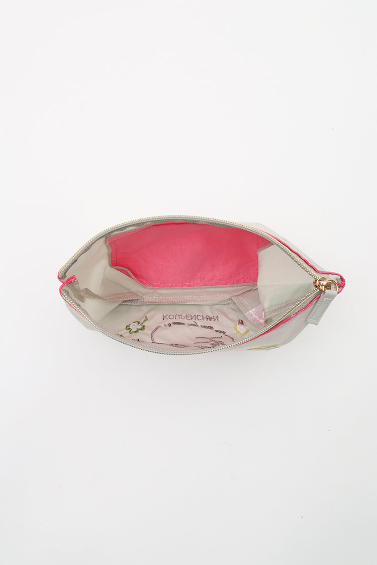 コウペンちゃん 刺繍ポーチ クローバー ライトグレー