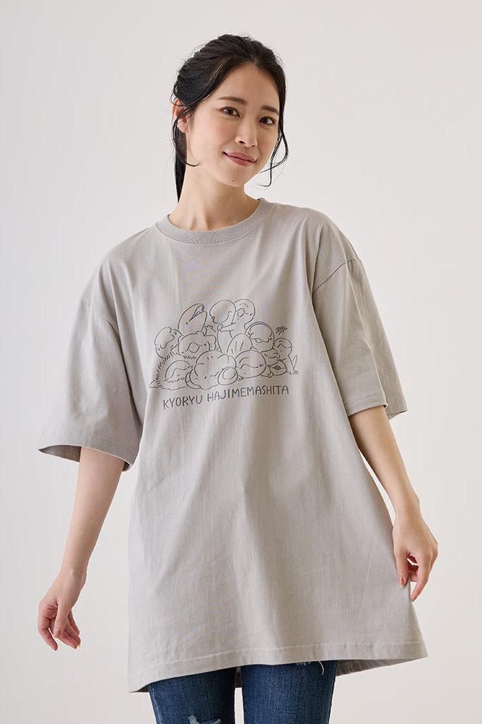 恐竜はじめました Tシャツ 恐竜フレンズ ライトグレー