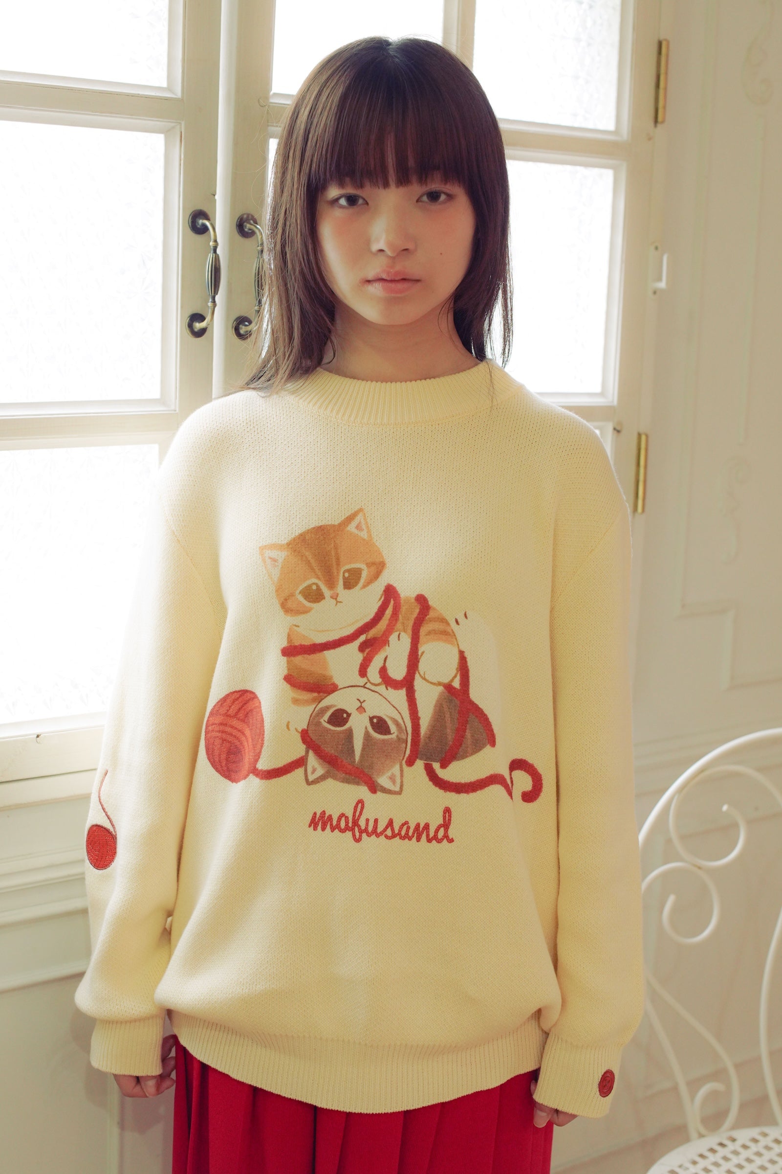 【2BUY10%OFF対象商品】mofusand セーター 毛糸玉 にゃいすコンビ ナチュラル