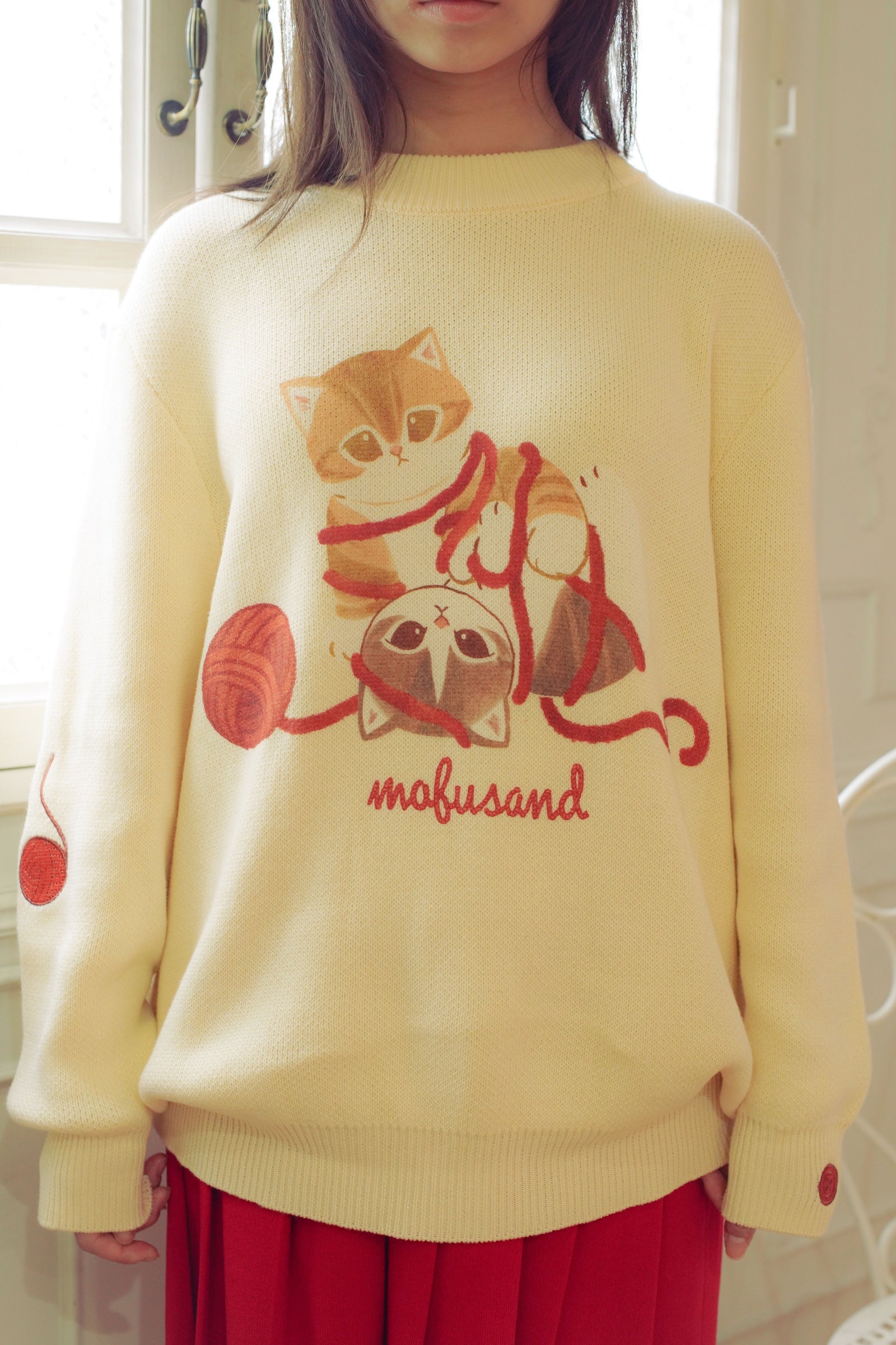 【2BUY10%OFF対象商品】mofusand セーター 毛糸玉 にゃいすコンビ ナチュラル