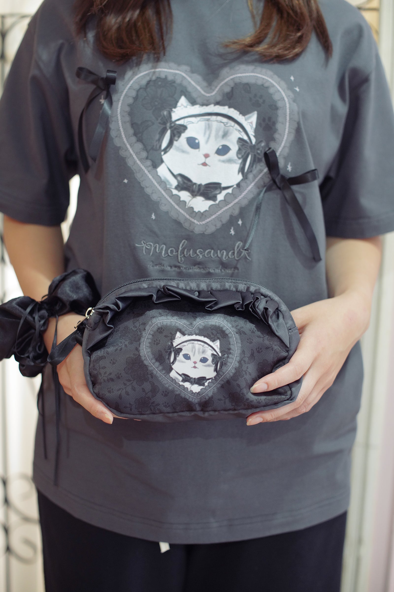 【2BUY10%OFF対象商品】mofusand バレエコア ポーチ くろりぼにゃん ブラック