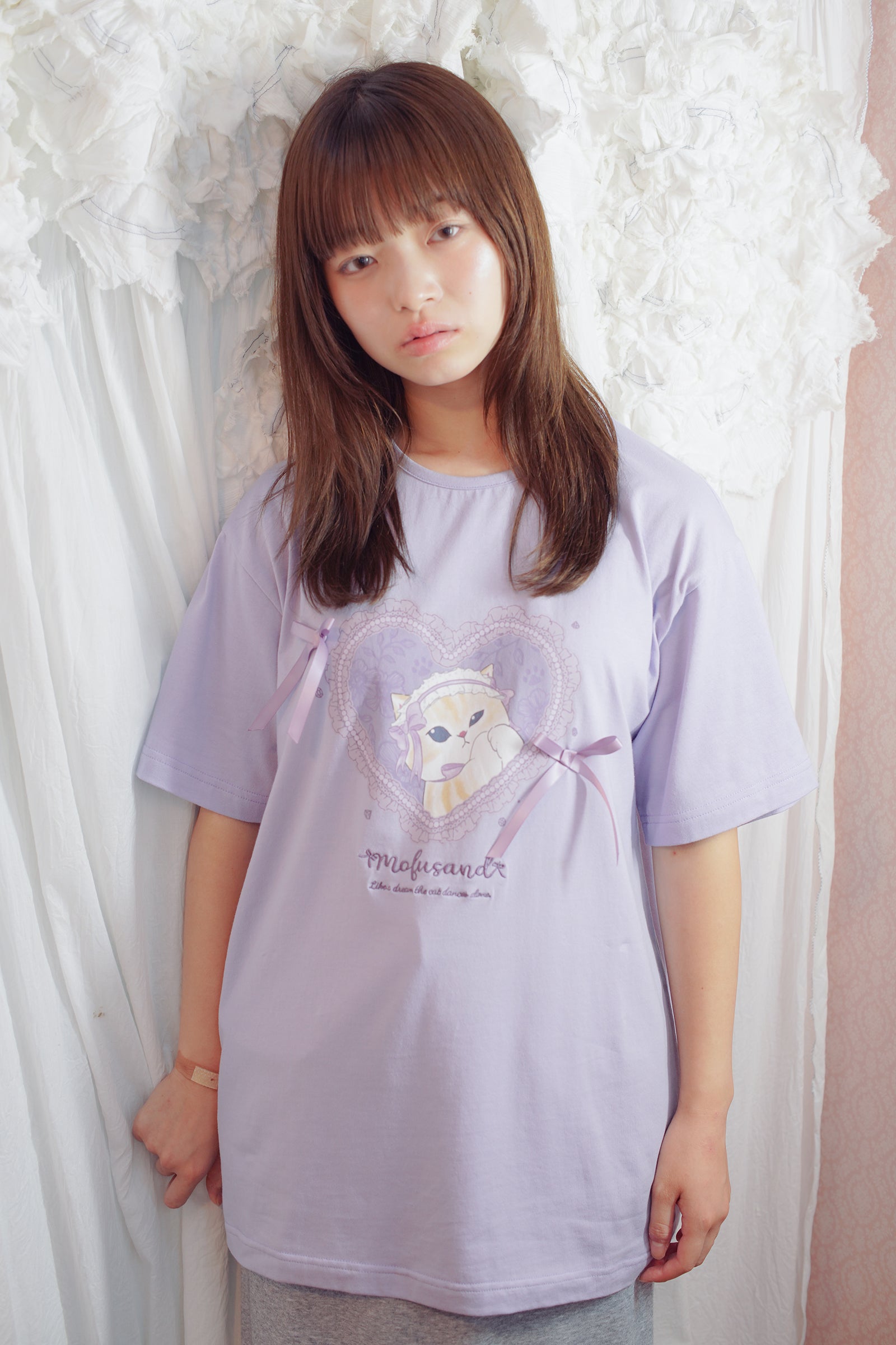 【2BUY10%OFF対象商品】mofusand バレエコア Tシャツ ラベりぼにゃん パープル