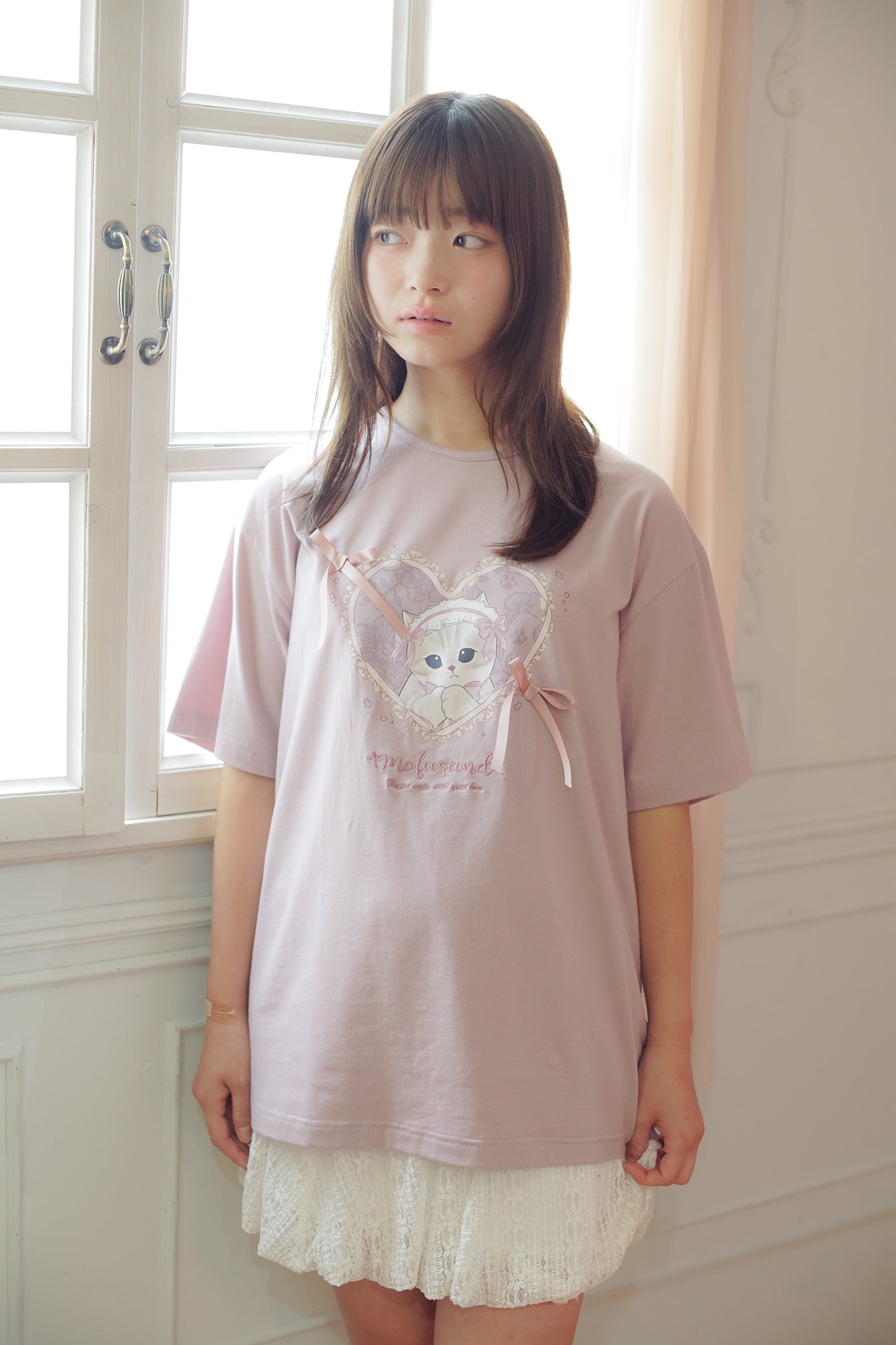 【2BUY10%OFF対象商品】mofusand バレエコア Tシャツ ももりぼにゃん ピンク