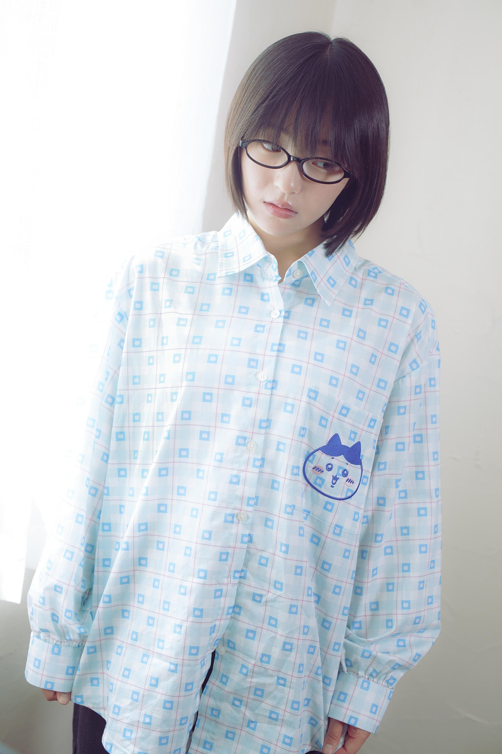 ちいかわ チェックシリーズ シャツ ハチワレ ブルー