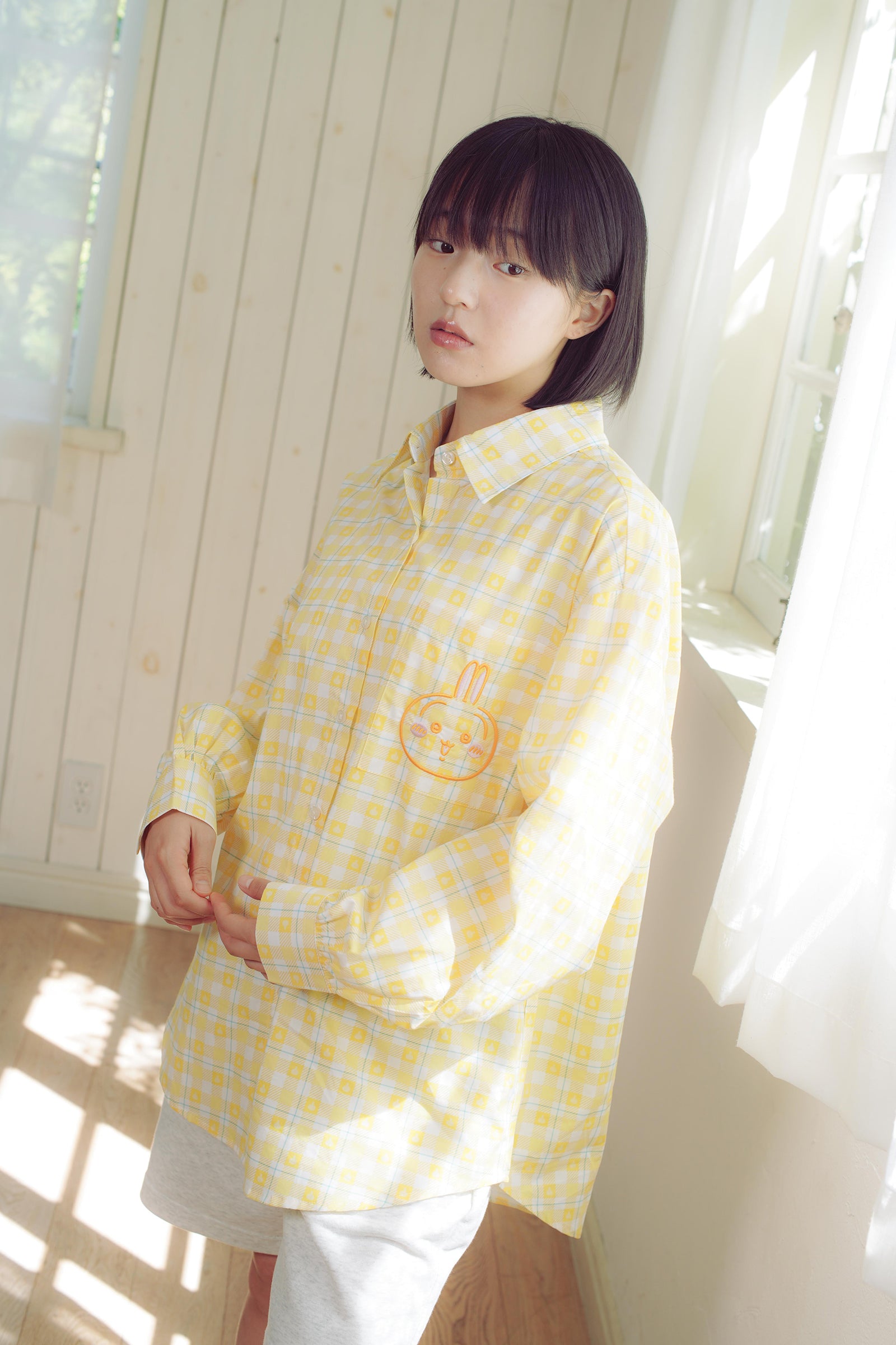 ちいかわ チェックシリーズ シャツ うさぎ イエロー
