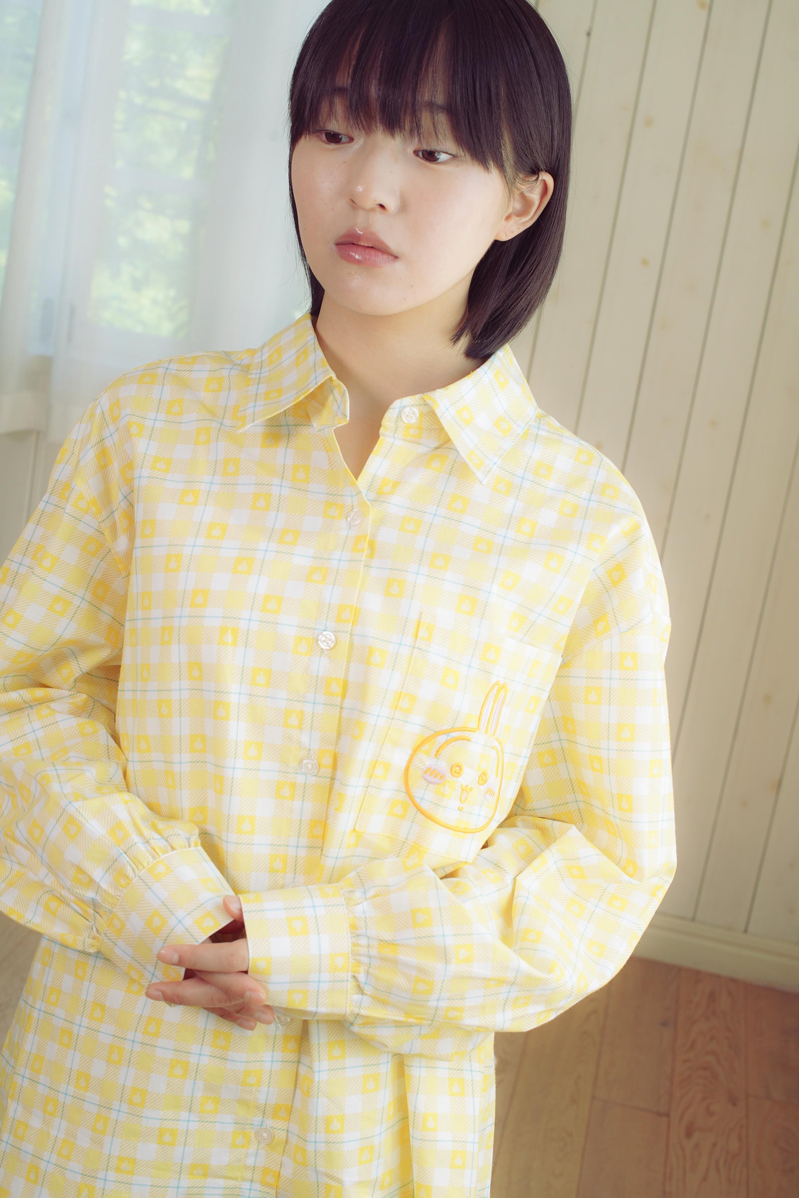 ちいかわ チェックシリーズ シャツ うさぎ イエロー