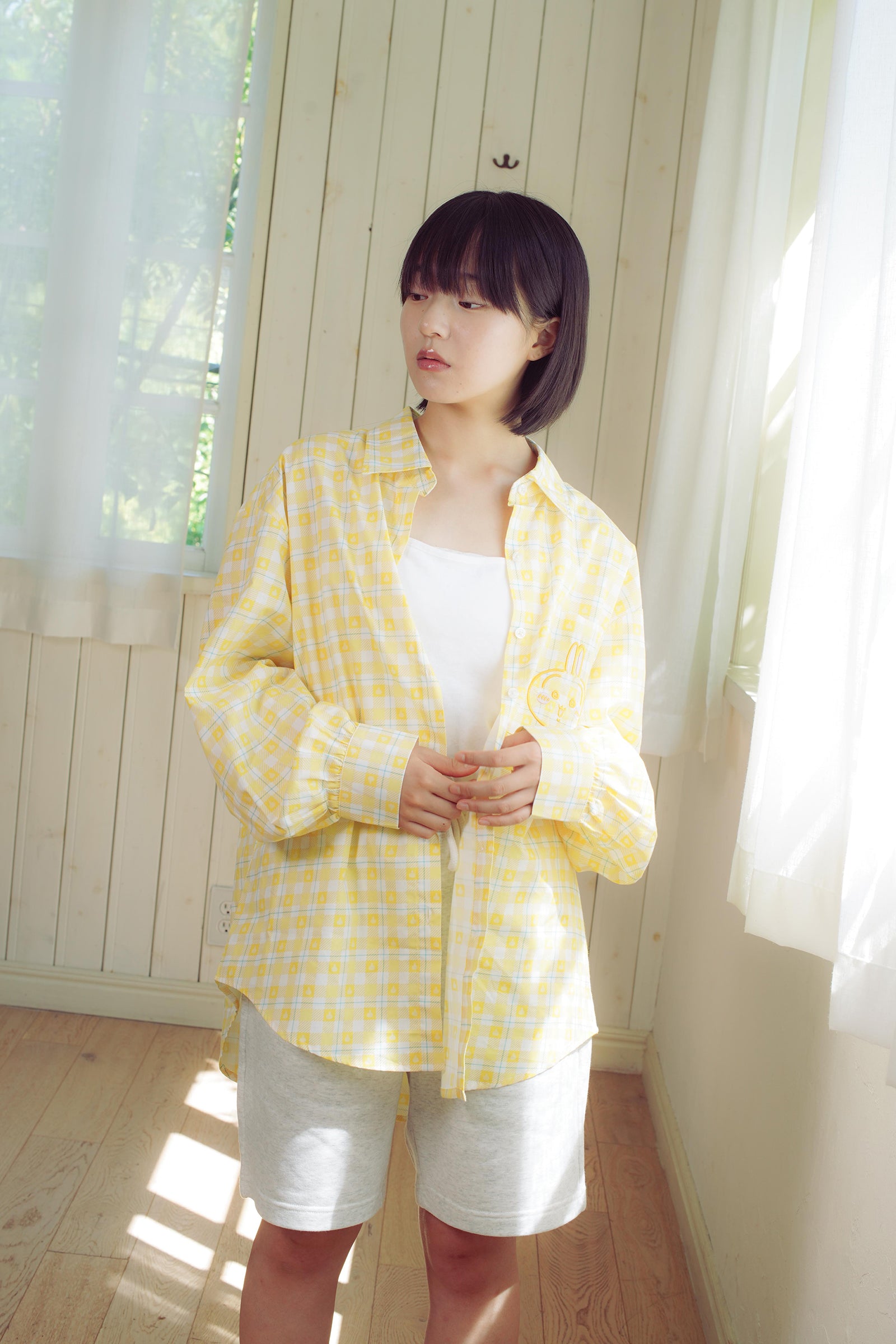 ちいかわ チェックシリーズ シャツ うさぎ イエロー