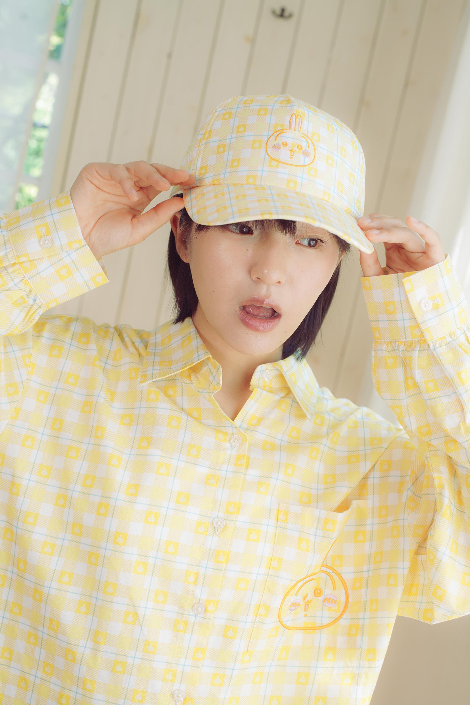 ちいかわ チェックシリーズ CAP うさぎ イエロー
