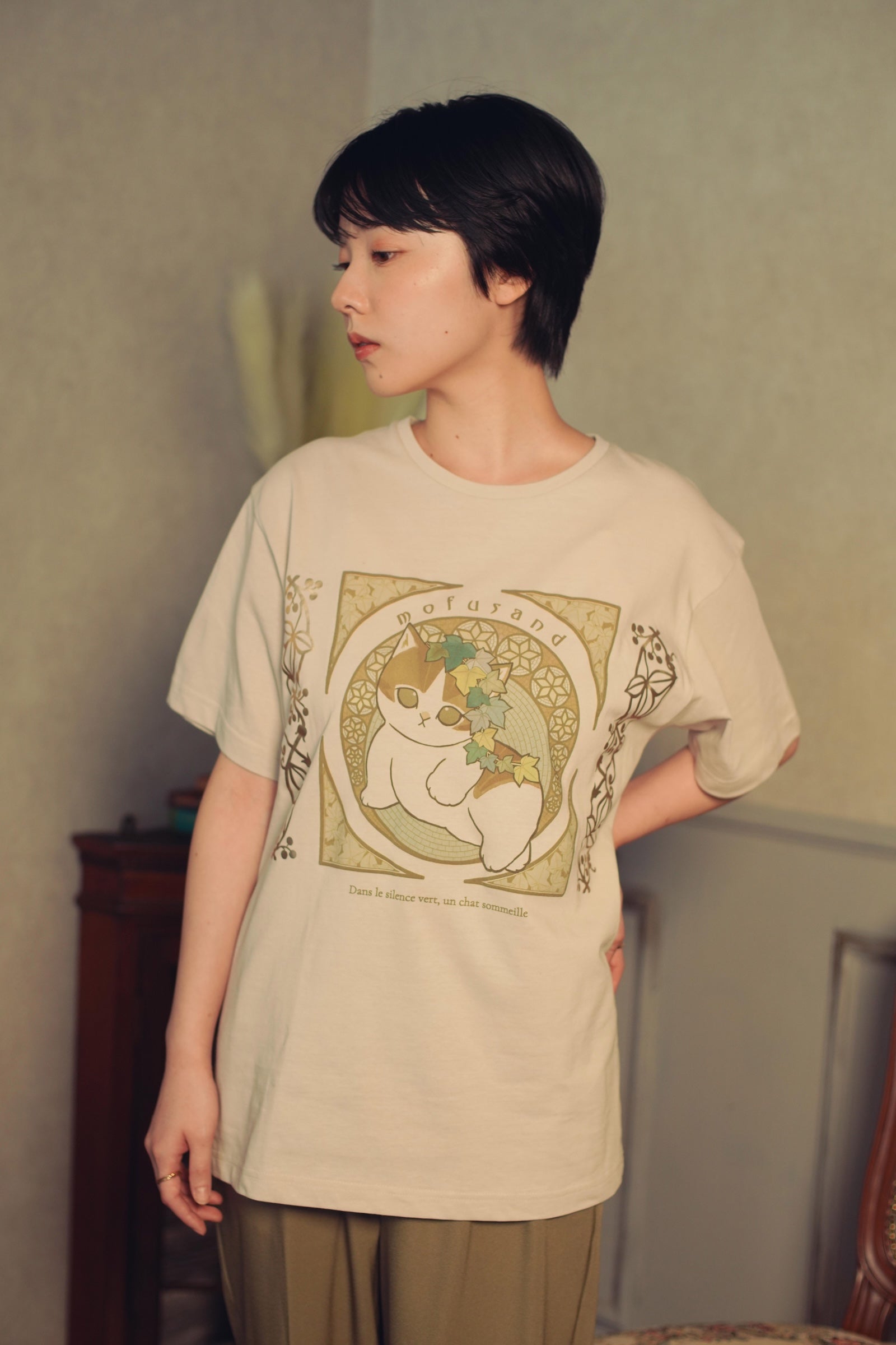 【2BUY10%OFF対象商品】mofusand Tシャツ アールヌーヴォー風 アイビー ナチュラル