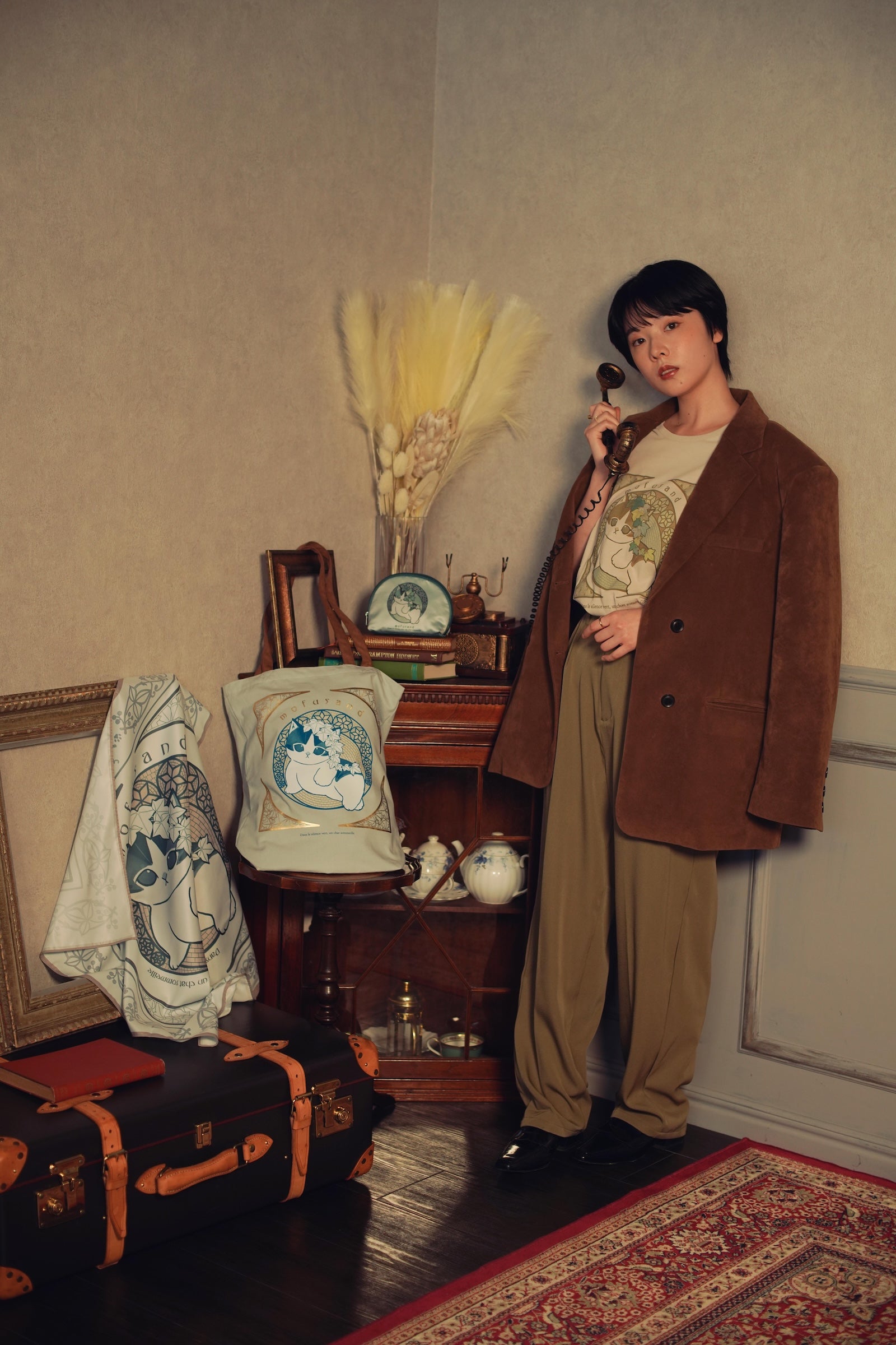 【2BUY10%OFF対象商品】mofusand ポーチ アールヌーヴォー風 アイビー セージグリーン