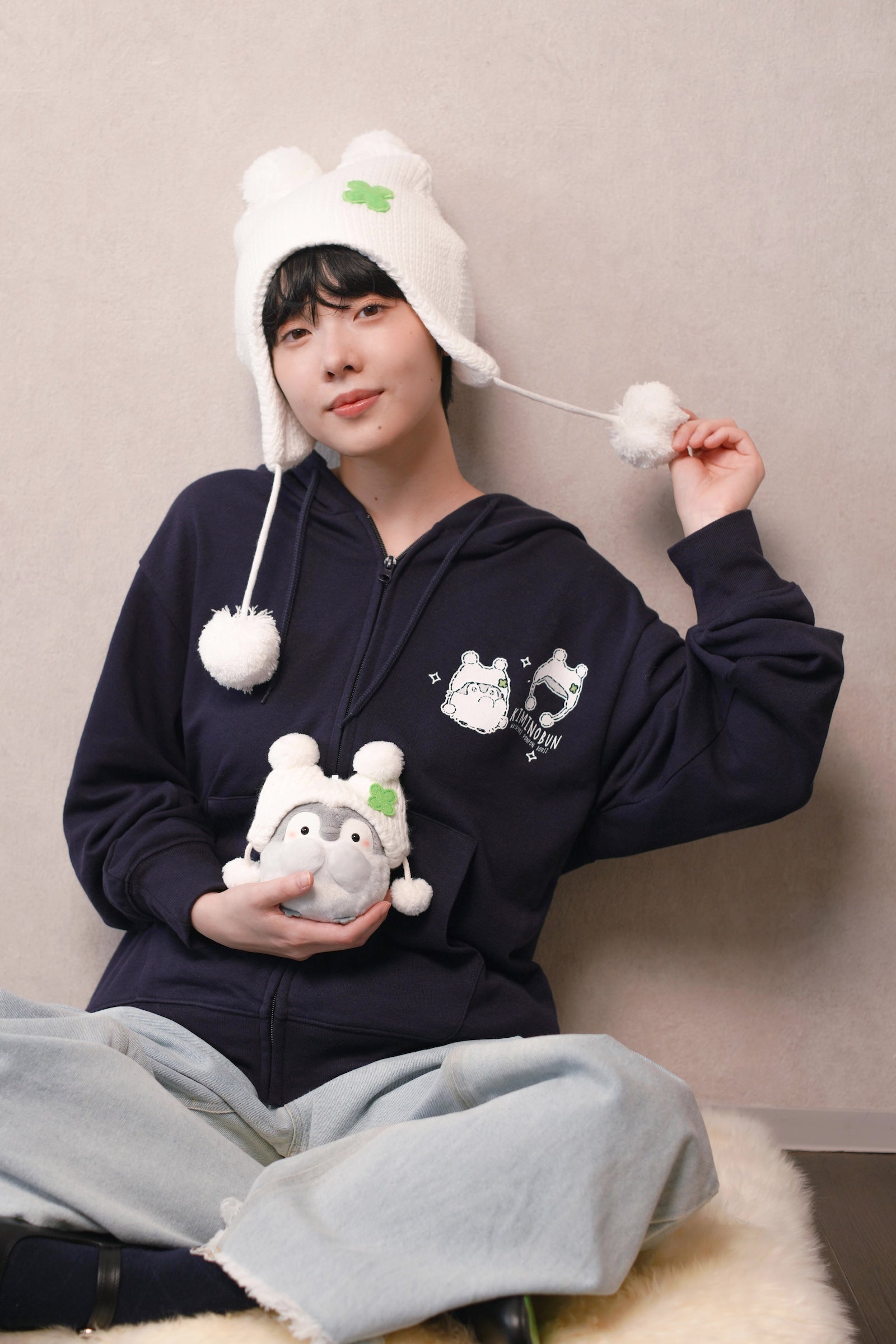 【2BUY10%OFF対象商品】コウペンちゃん ZIPパーカー わた雪ぽんぽん ネイビー
