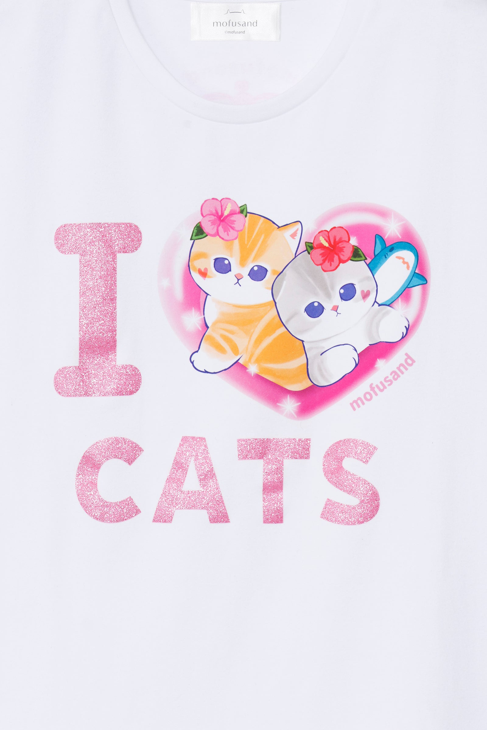 【2BUY10%OFF対象商品】mofusand Tシャツ ぎゃるにゃん IOVE CATS ホワイト