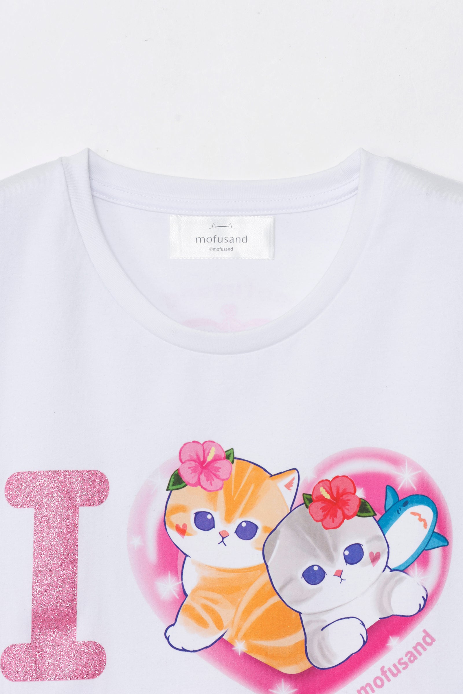 【2BUY10%OFF対象商品】mofusand Tシャツ ぎゃるにゃん IOVE CATS ホワイト