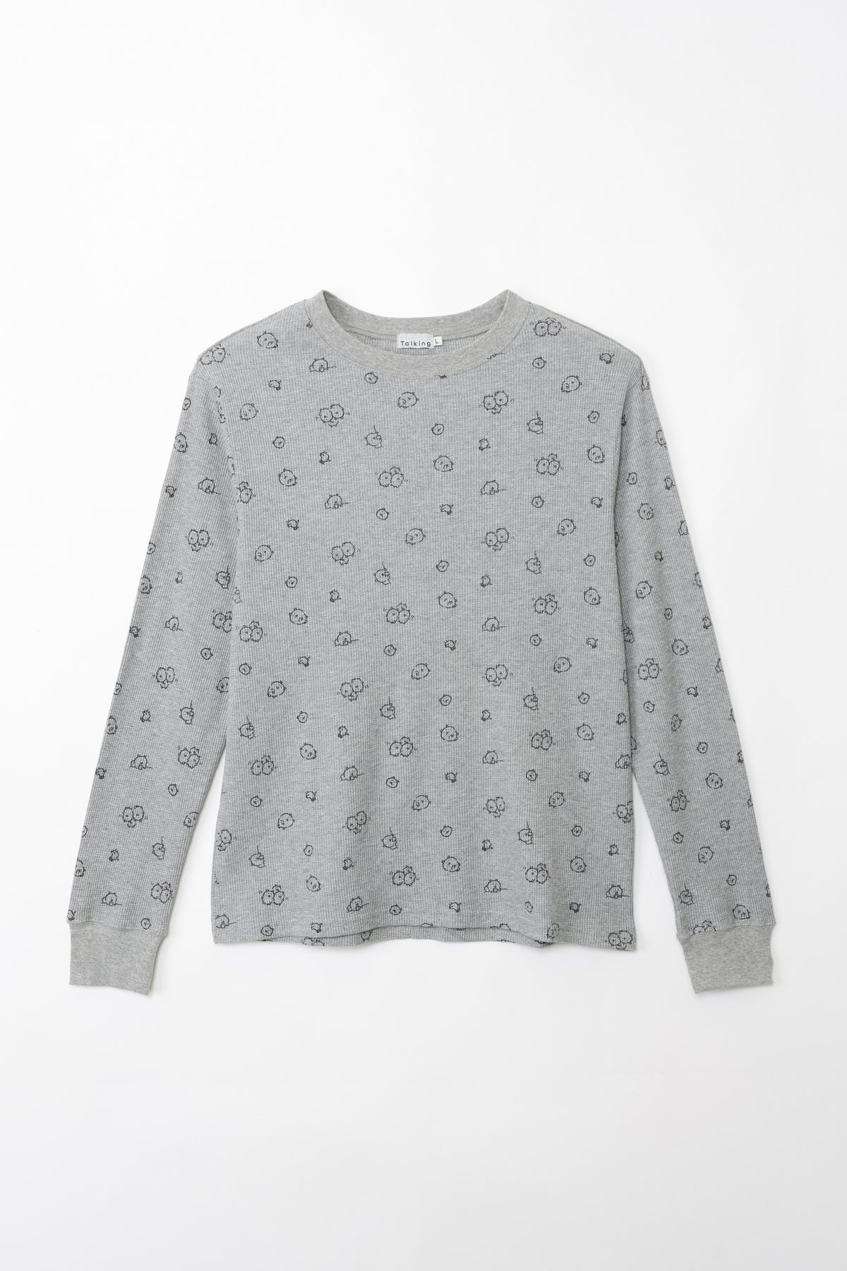ナガノキャラクターズ ワッフル長袖Tシャツ 思いを馳せる グレー