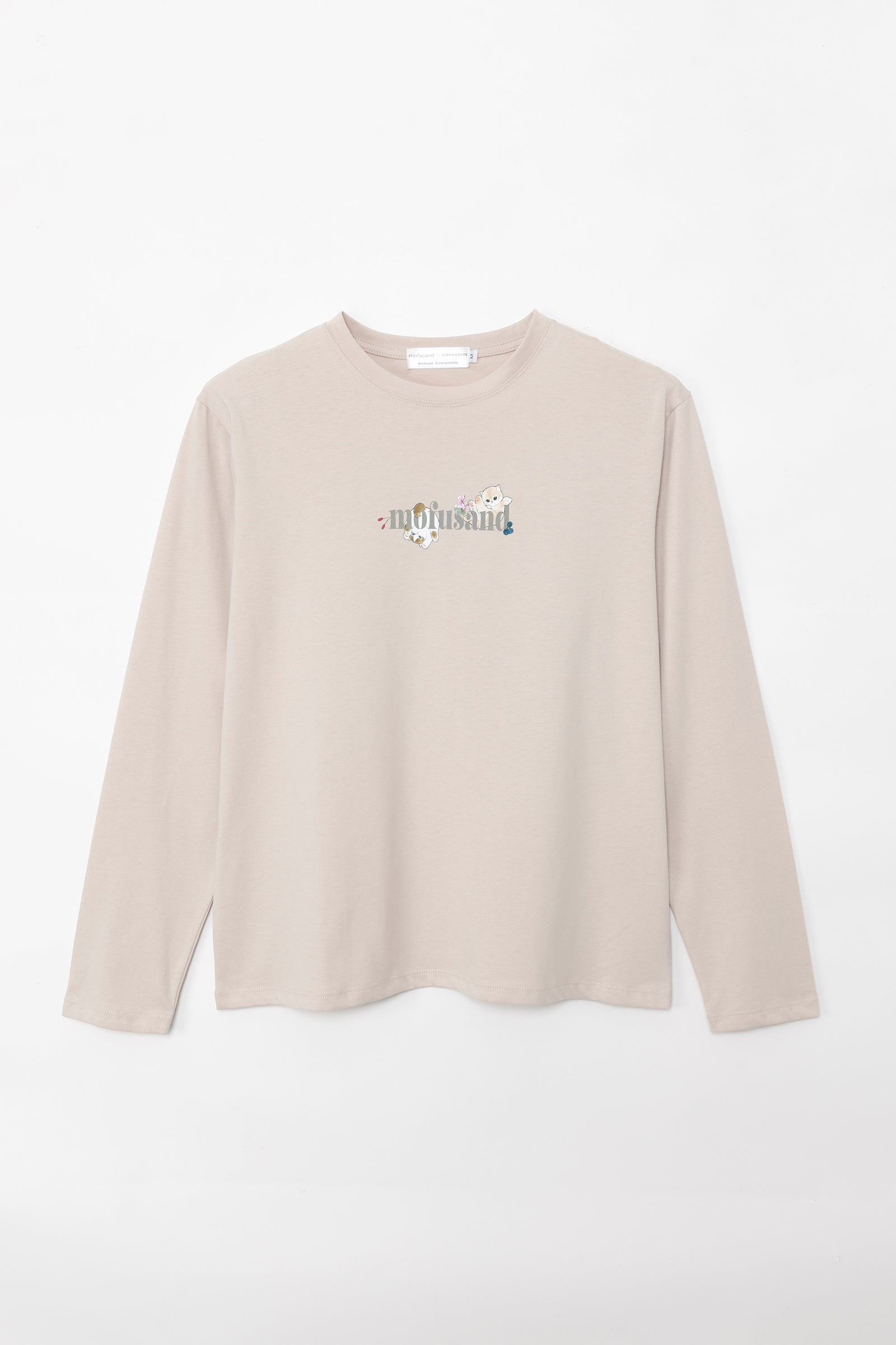 mofusand×日比谷花壇 長袖Tシャツ リーフ柄 ベージュ