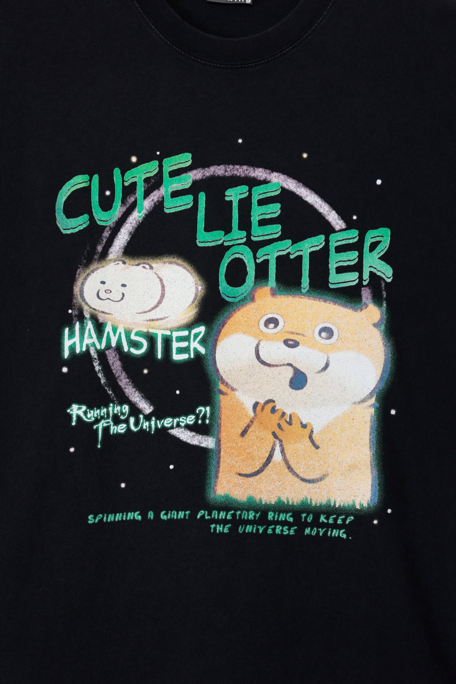 【先行販売】可愛い嘘のカワウソ Tシャツ ハムスターが宇宙を?! ブラック