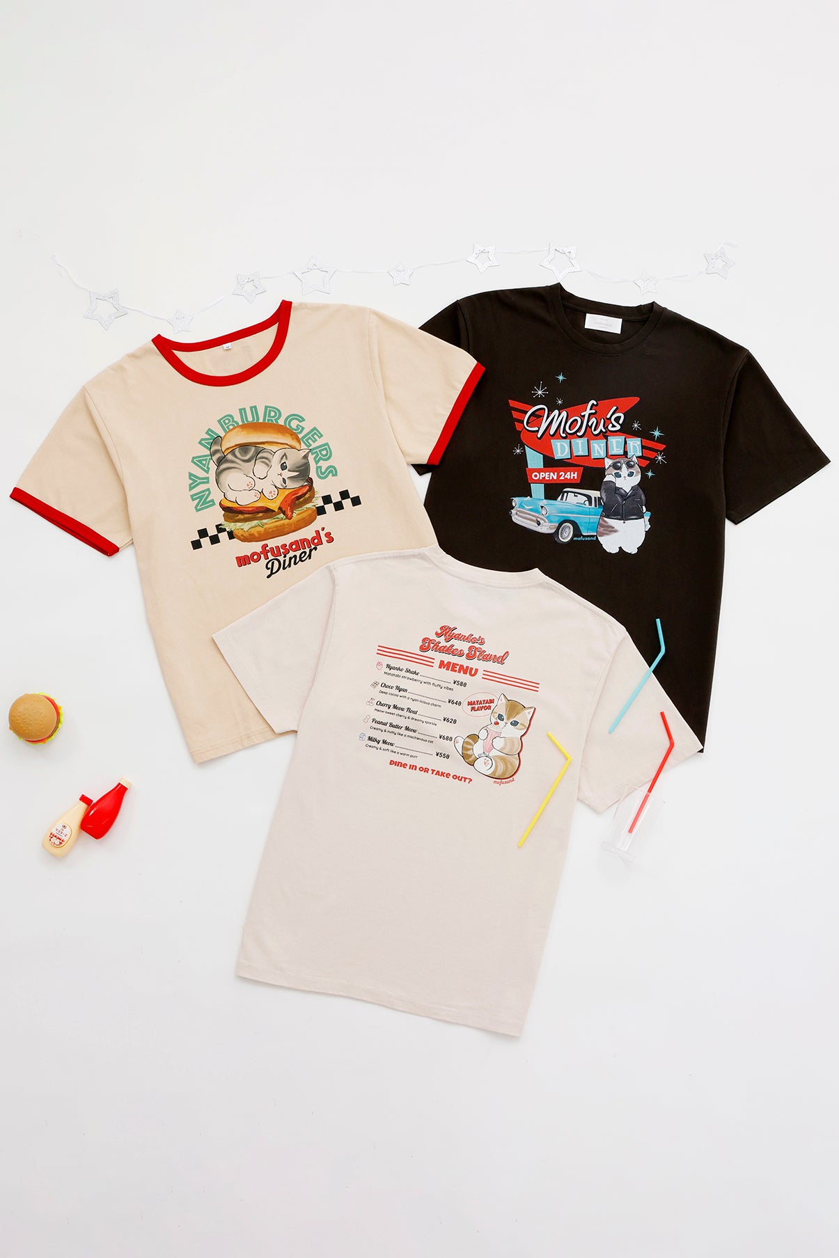 【2BUY10%OFF対象商品】mofusand Tシャツ ダイナー NYANBURGERS ブラウン