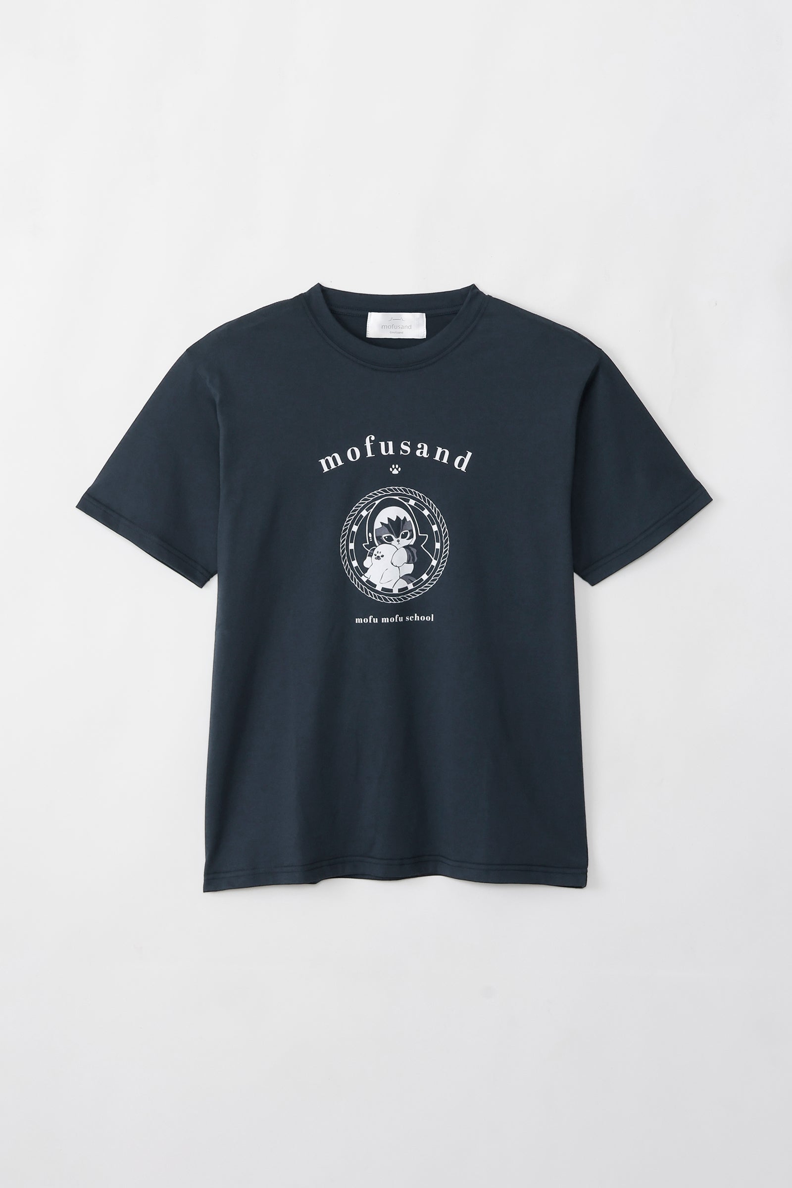 【2BUY10%OFF対象商品】mofusand Tシャツ カレッジ風さめにゃん ネイビー
