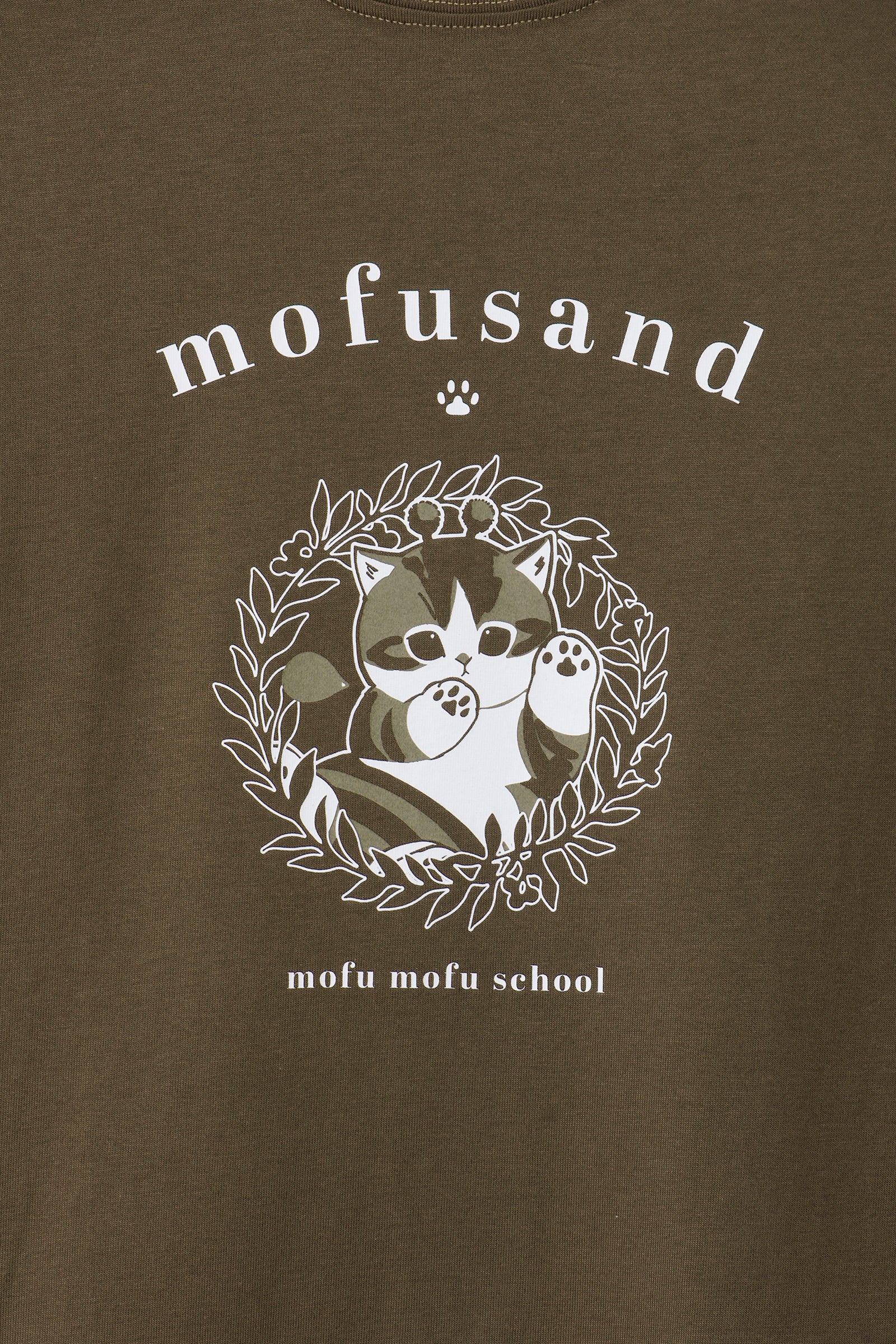 【2BUY10%OFF対象商品】mofusand Tシャツ カレッジ風はちにゃん オリーブ