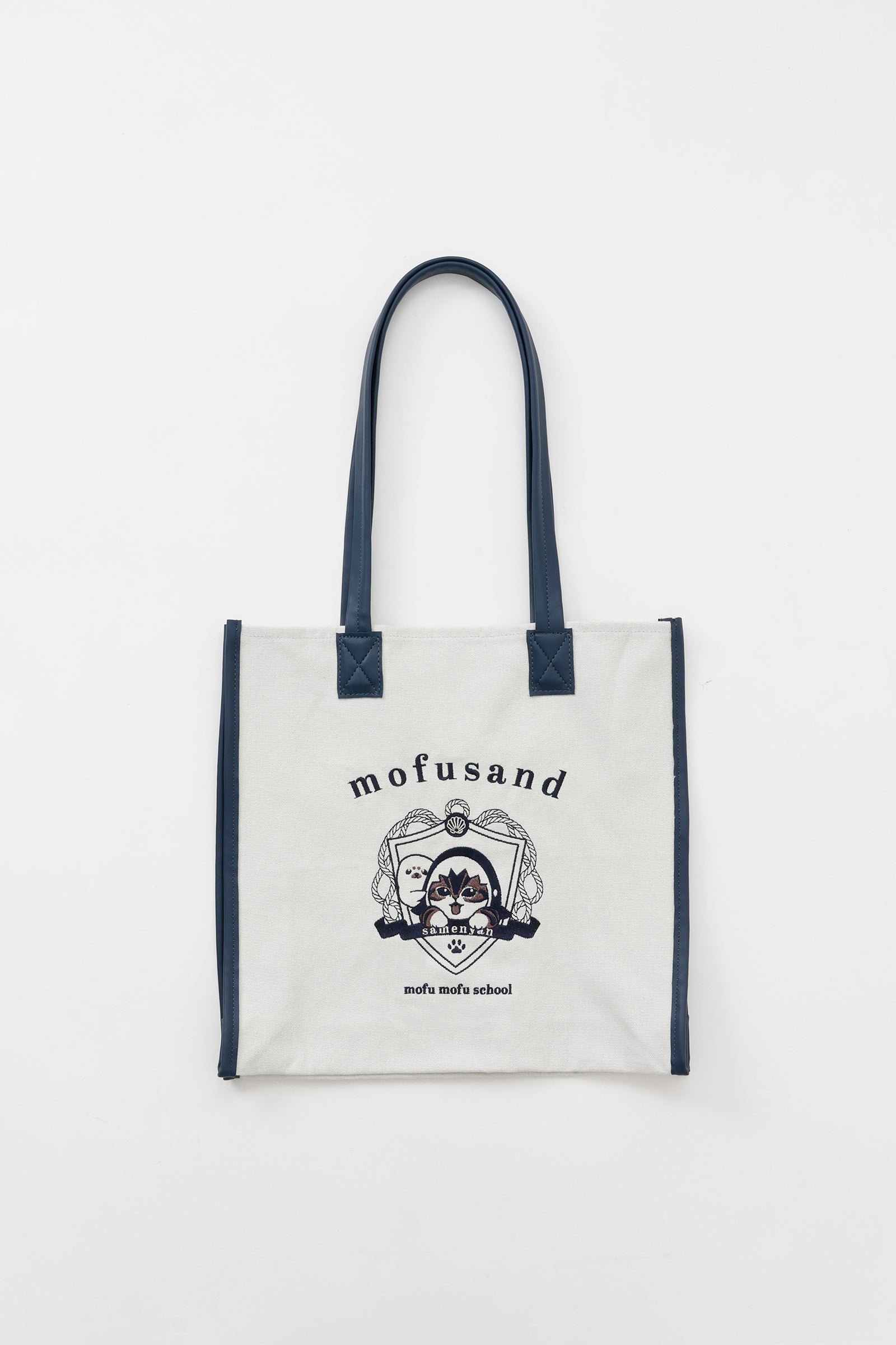 【2BUY10%OFF対象商品】mofusand トートバッグ カレッジ風さめにゃん グレー