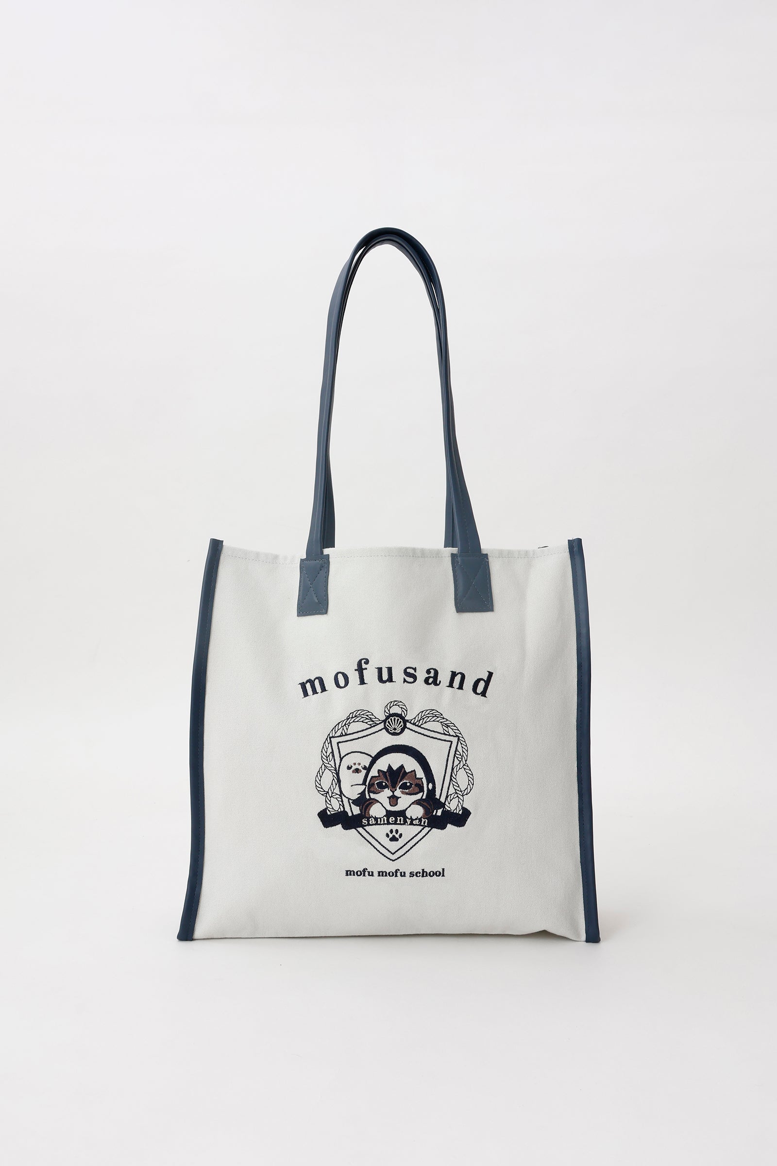 【2BUY10%OFF対象商品】mofusand トートバッグ カレッジ風さめにゃん グレー