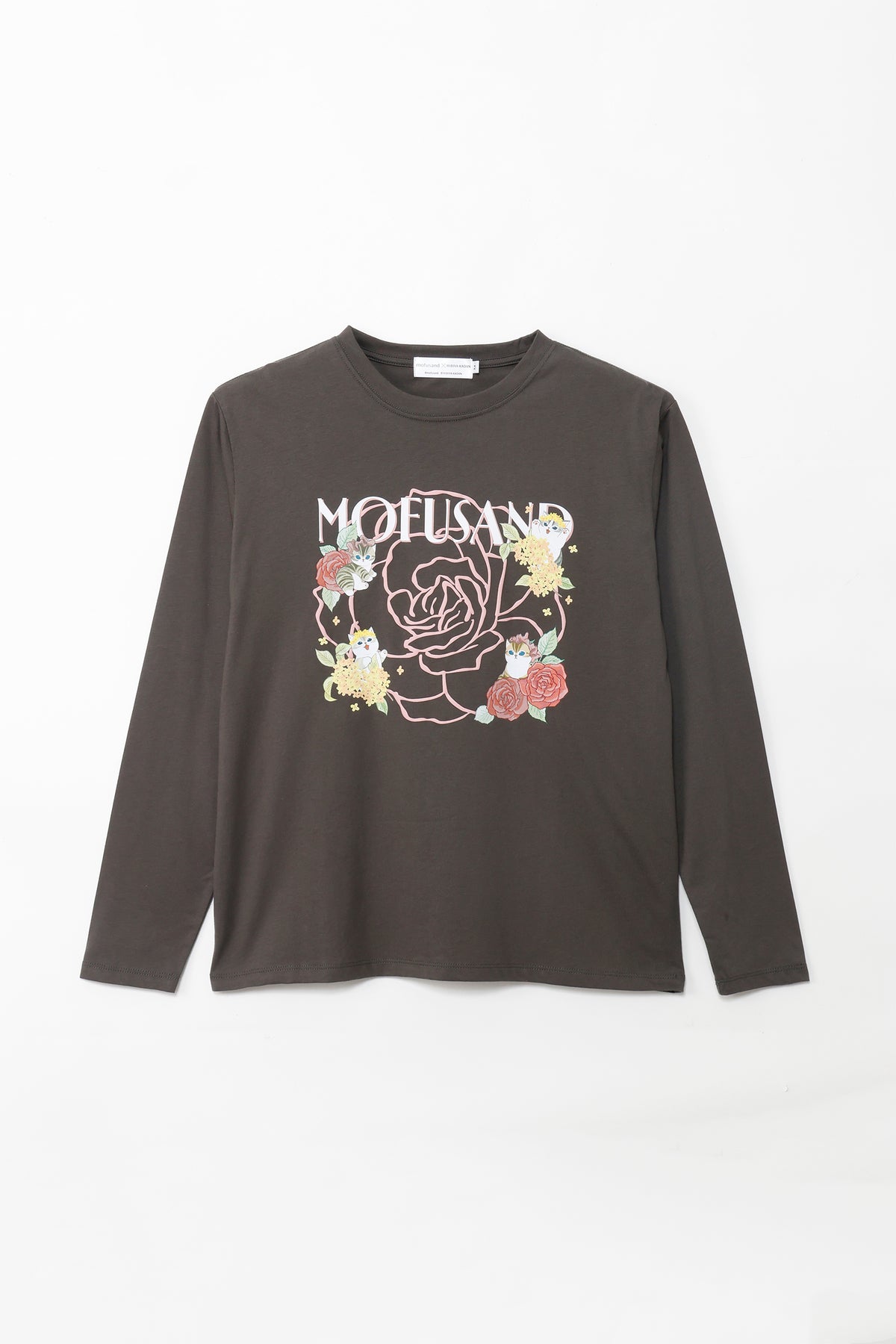 mofusand×日比谷花壇 長袖Tシャツ バラ柄 スミクロ