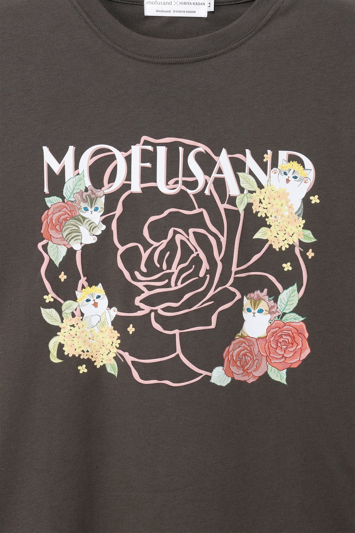 mofusand×日比谷花壇 長袖Tシャツ バラ柄 スミクロ