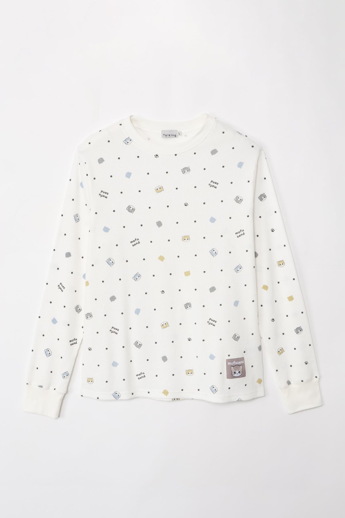 mofusand ワッフル長袖Tシャツ ドット柄 ホワイト