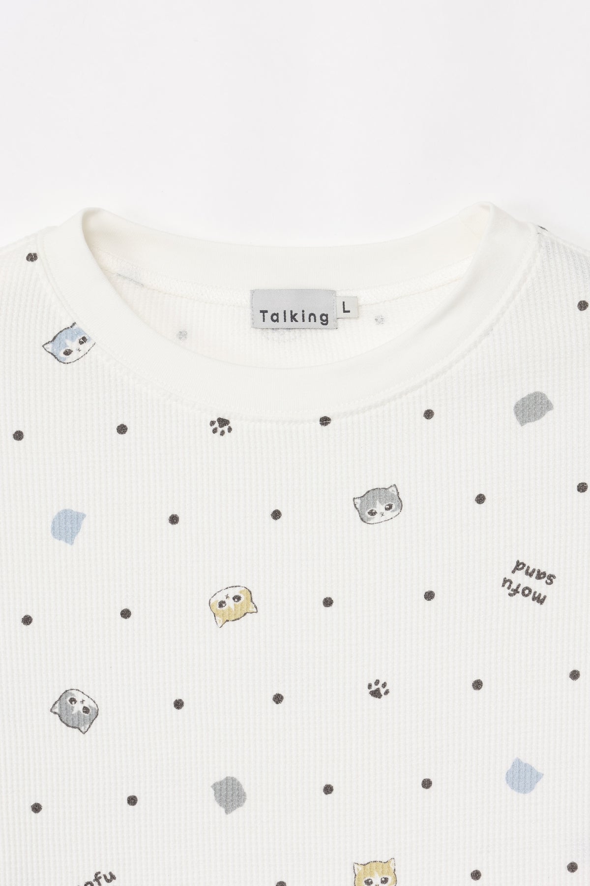 mofusand ワッフル長袖Tシャツ ドット柄 ホワイト