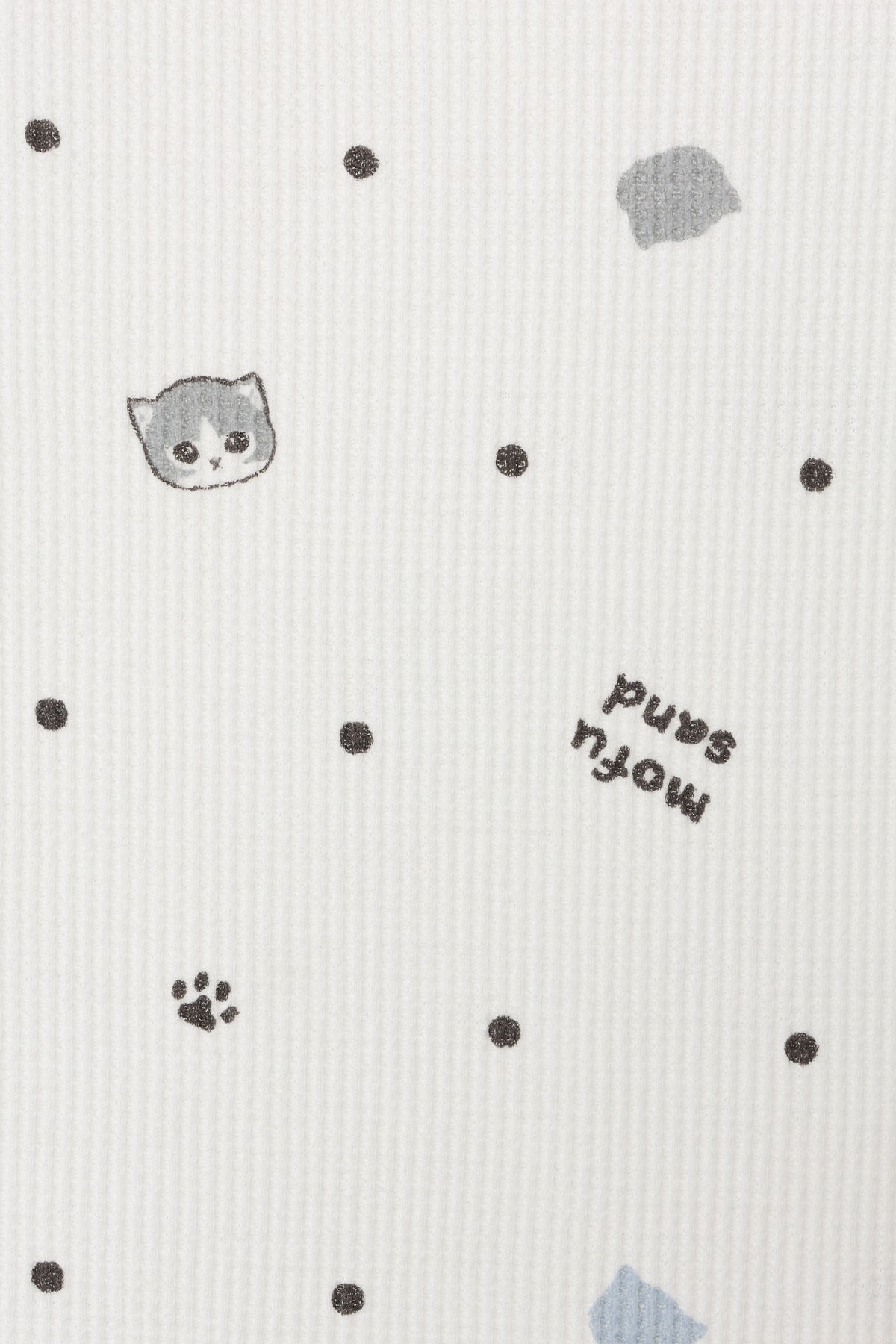 mofusand ワッフル長袖Tシャツ ドット柄 ホワイト