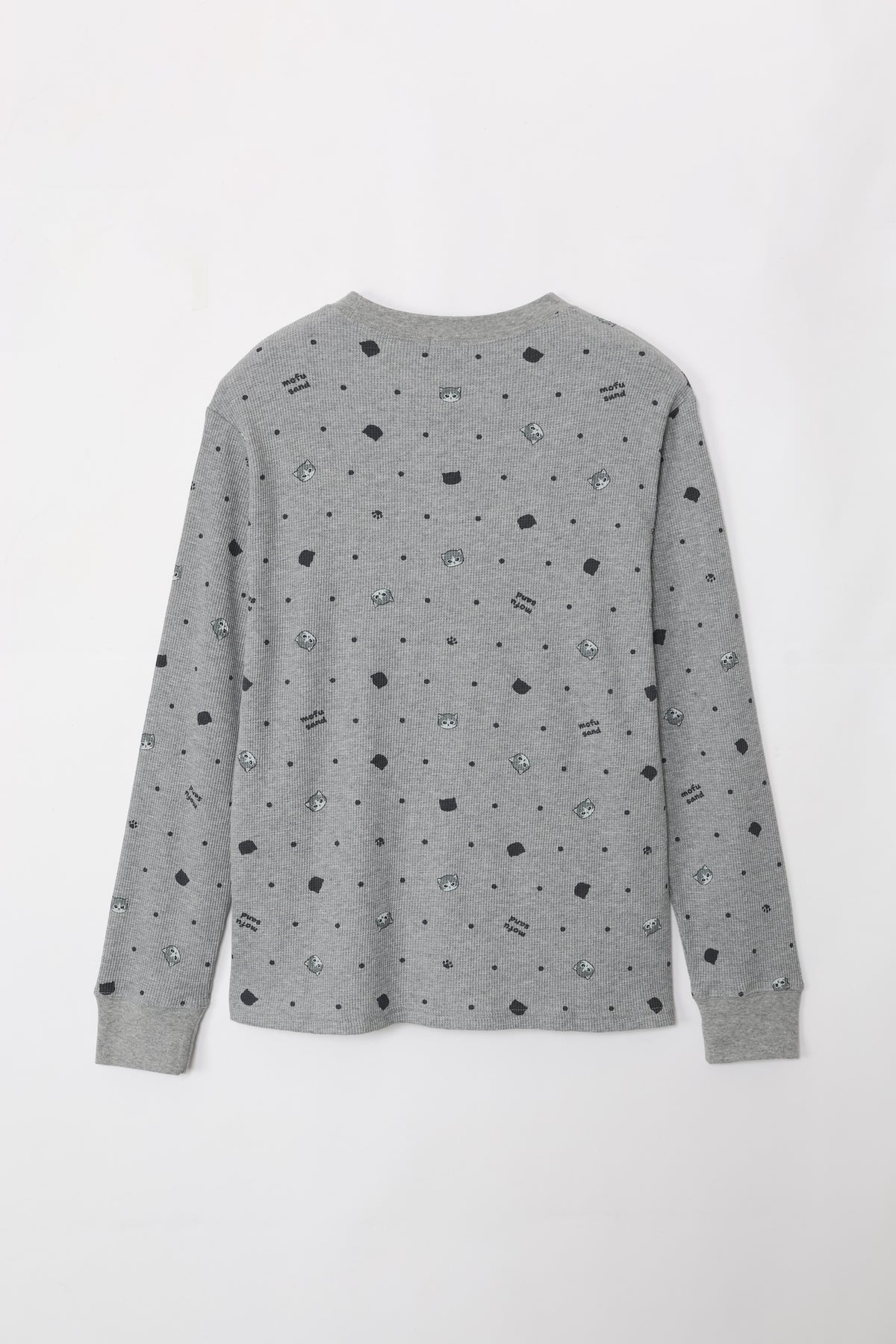 mofusand ワッフル長袖Tシャツ ドット柄 グレー
