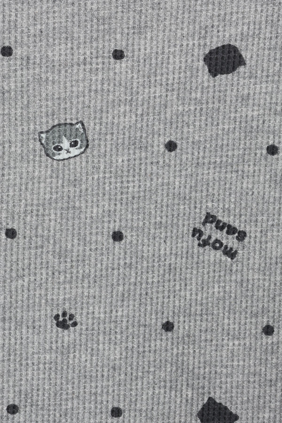 mofusand ワッフル長袖Tシャツ ドット柄 グレー