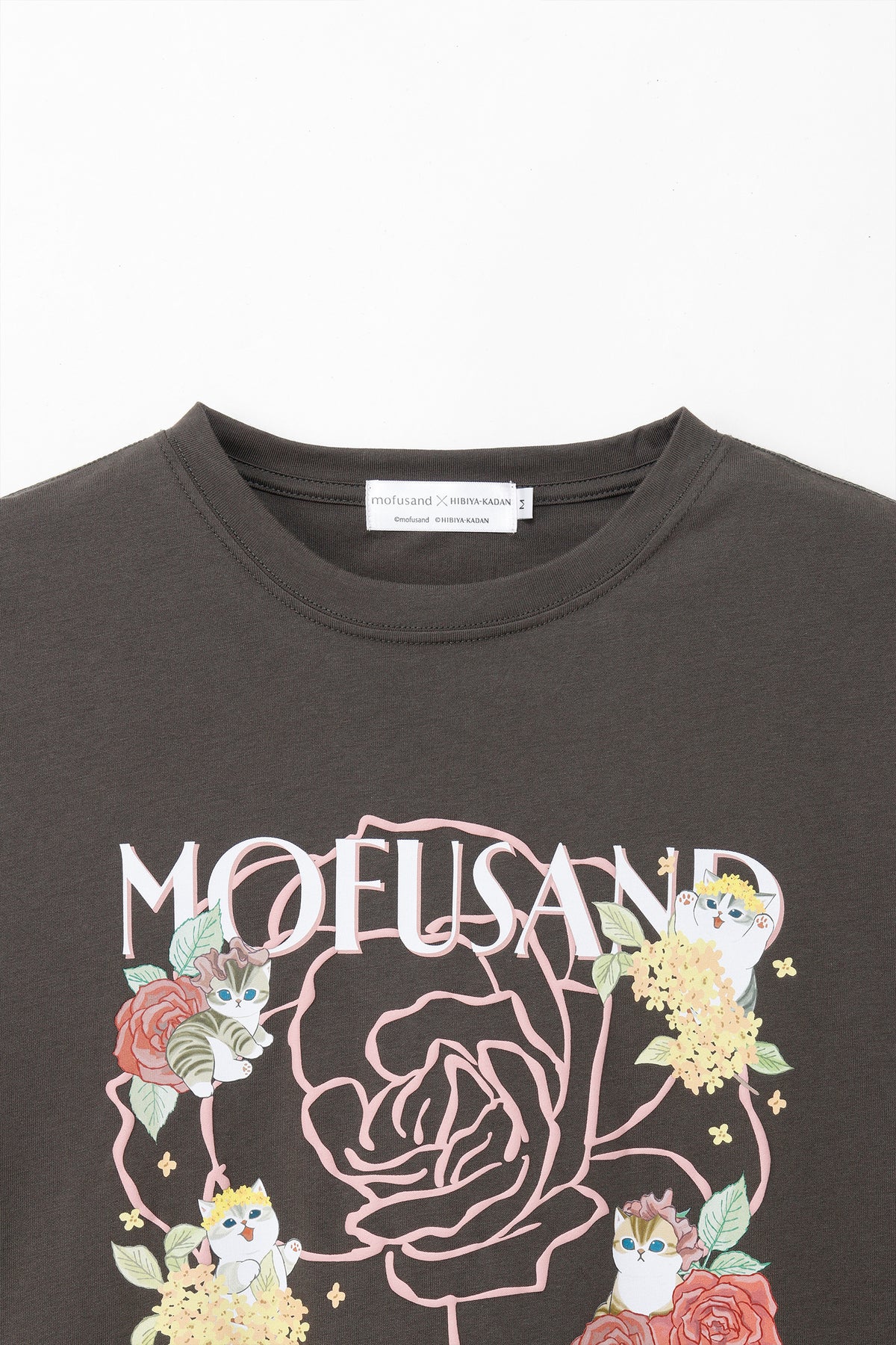 mofusand×日比谷花壇 長袖Tシャツ バラ柄 スミクロ