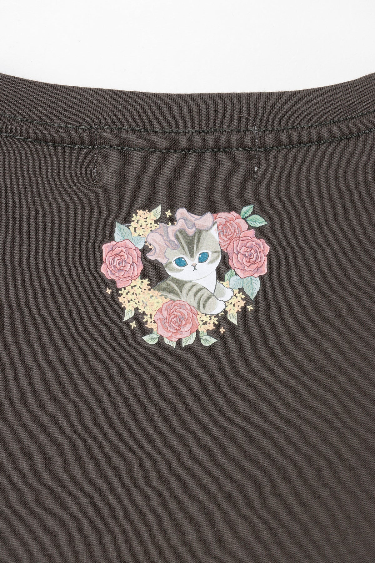 mofusand×日比谷花壇 長袖Tシャツ バラ柄 スミクロ