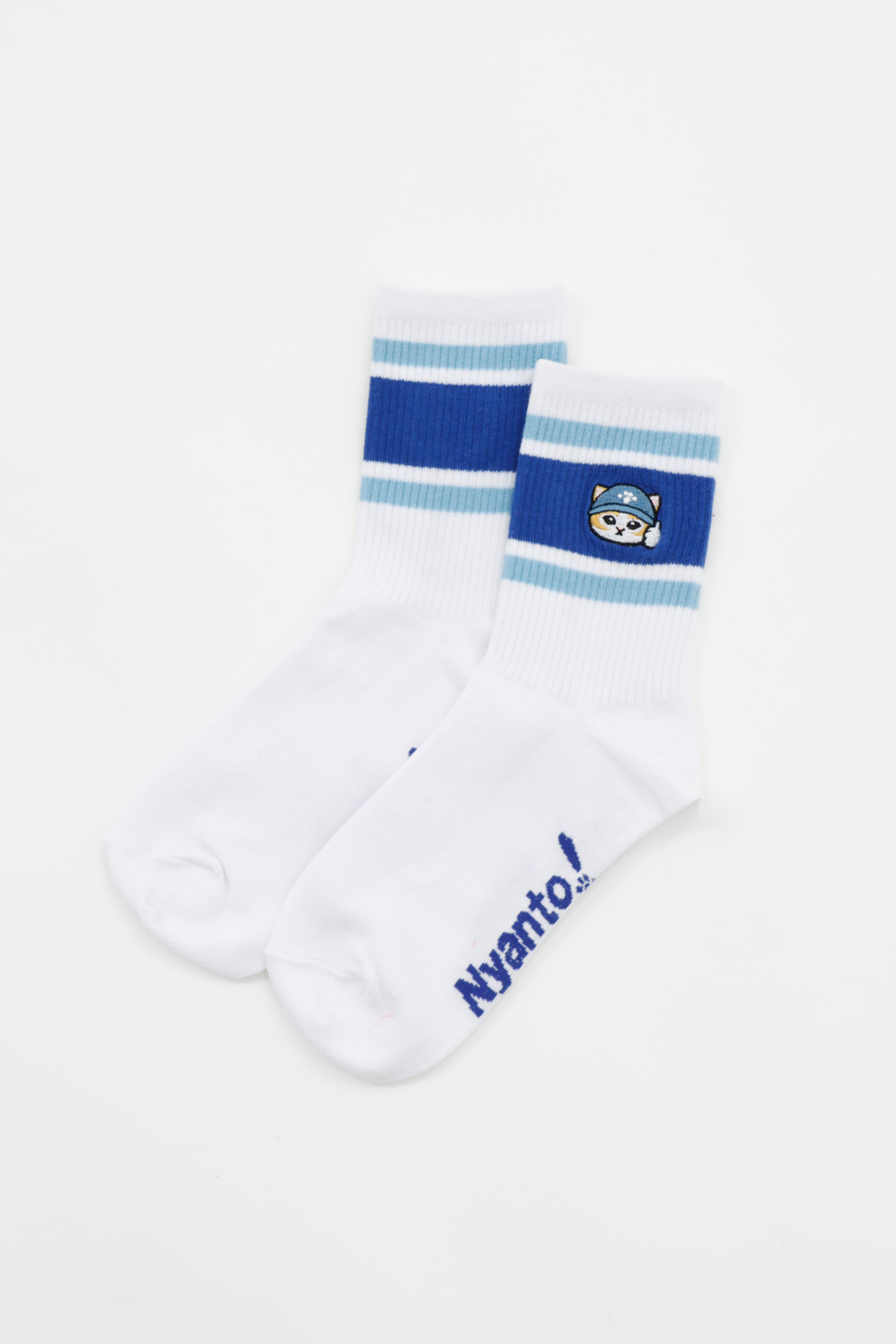 【2BUY10%OFF対象商品】mofusand クルーソックス ニャント！引越センター グッドワークにゃ ブルー 22-24cm