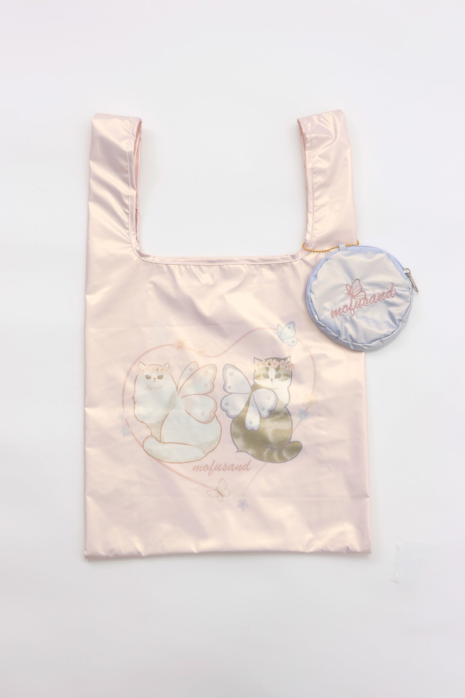 mofusand ポーチ付きオーロラバッグ ちょうちょにゃん なかよしはねにゃん ピンク