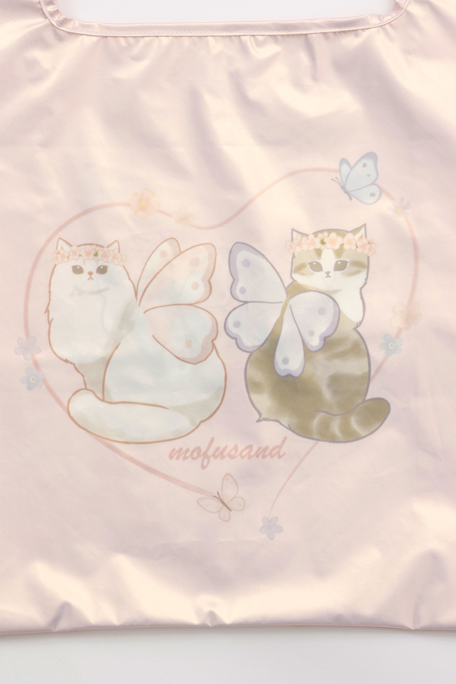 mofusand ポーチ付きオーロラバッグ ちょうちょにゃん なかよしはねにゃん ピンク