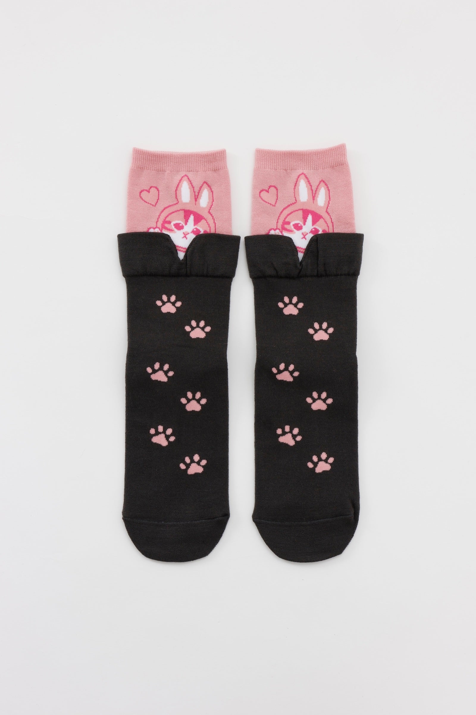 mofusand レイヤード風ソックス うさにゃん ピンク 22-24cm