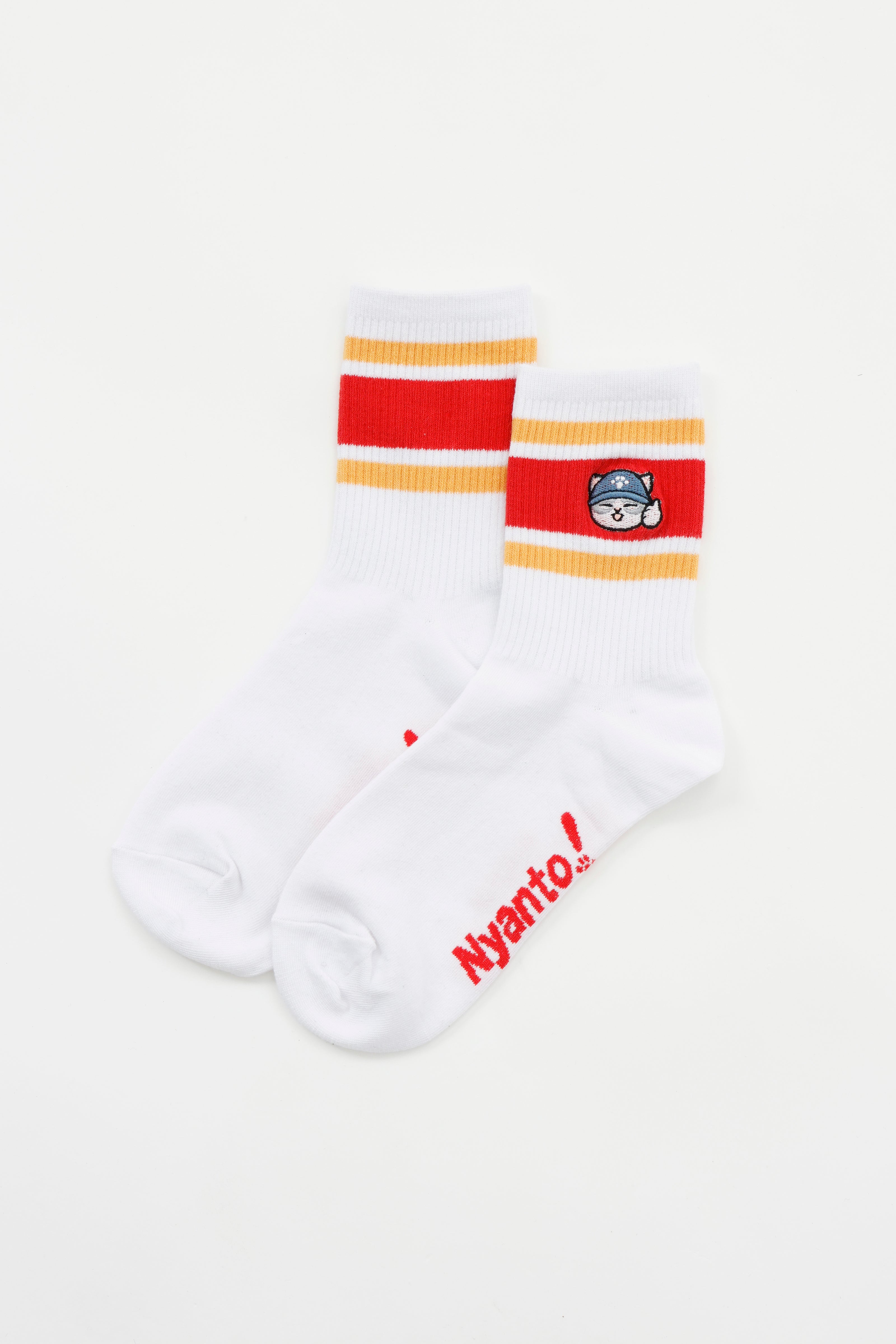 【2BUY10%OFF対象商品】mofusand クルーソックス ニャント！引越センター グッドワークにゃ レッド 22-24cm