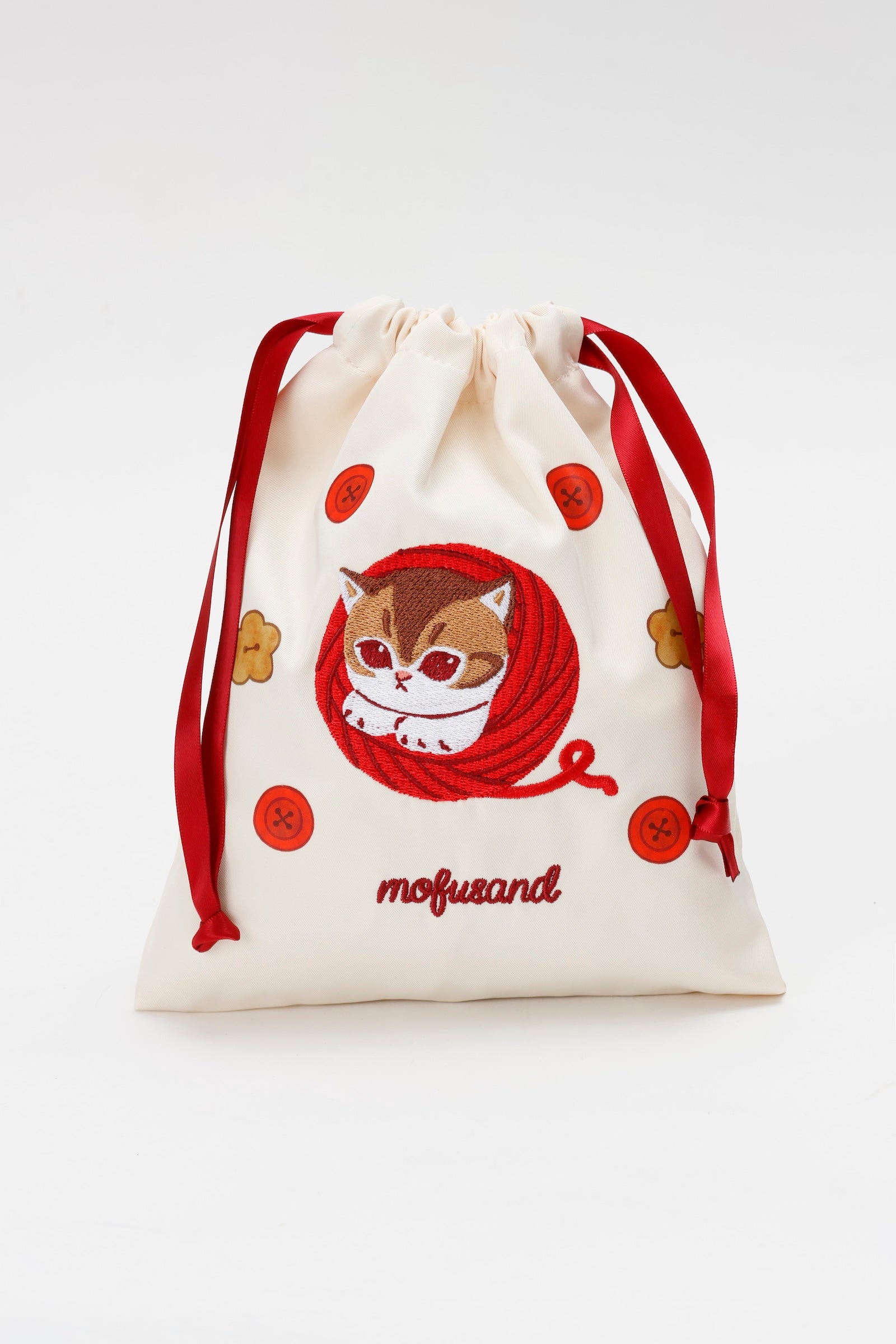 【2BUY10%OFF対象商品】mofusand 巾着 毛糸玉 すっぽりにゃん ナチュラル