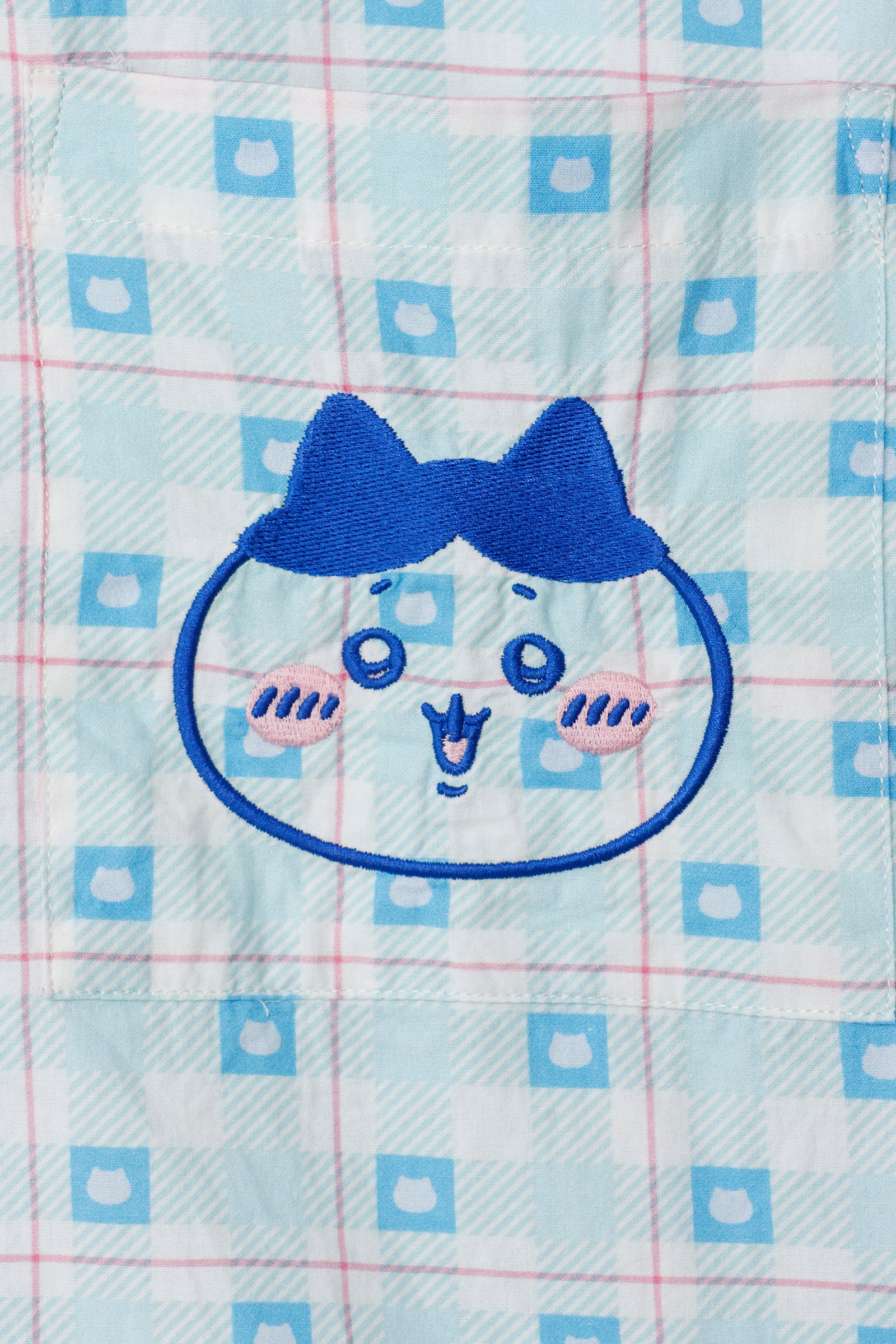 ちいかわ チェックシリーズ シャツ ハチワレ ブルー