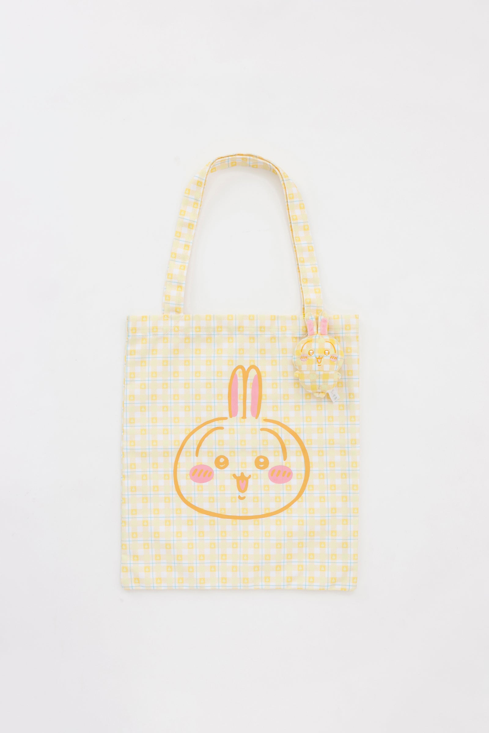 ちいかわ チェックシリーズ トートバッグ（チャーム付き） うさぎ イエロー