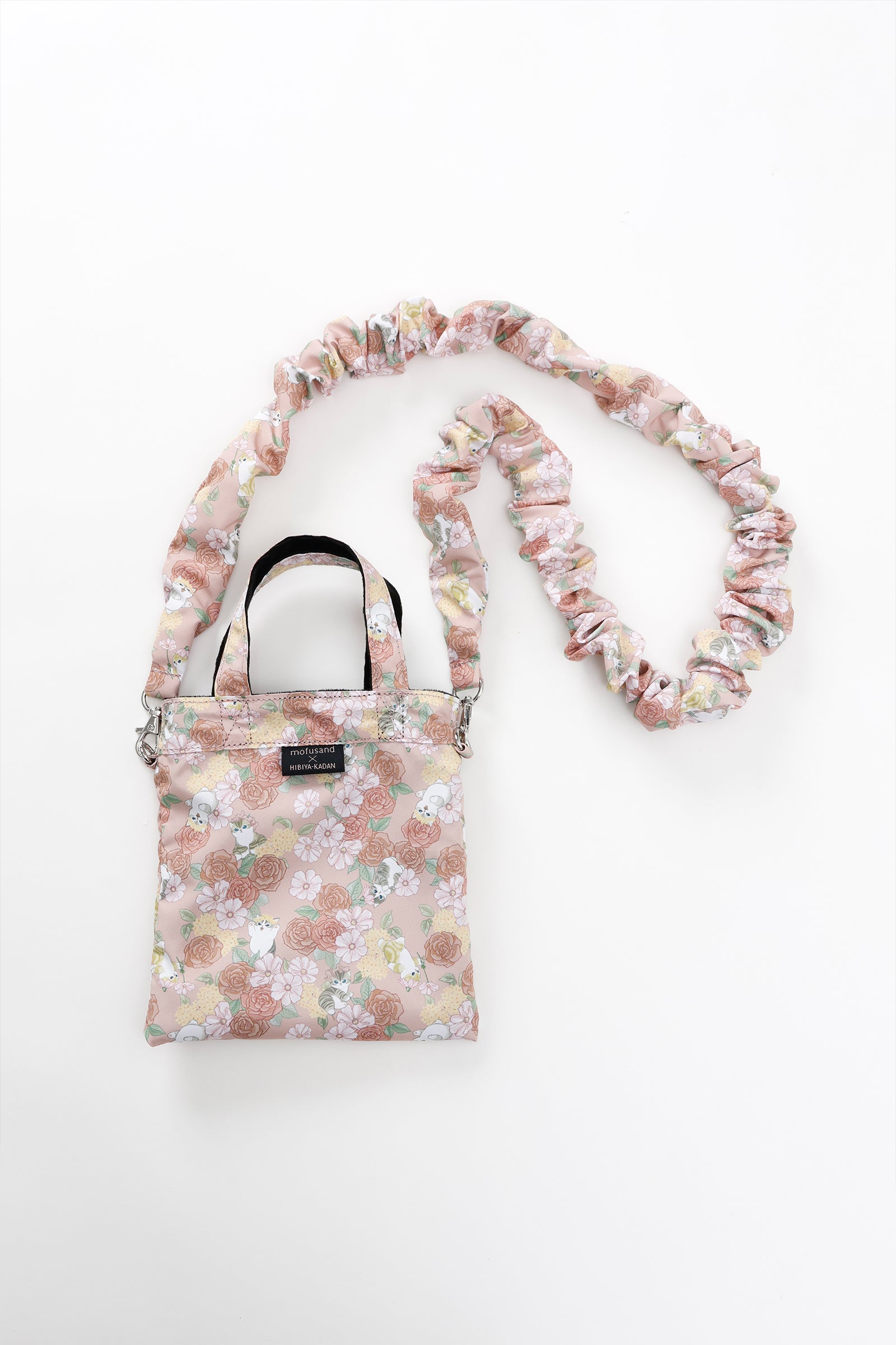 mofusand×日比谷花壇 くしゅくしゅストラップミニバッグ バラ柄 ピンク ONE