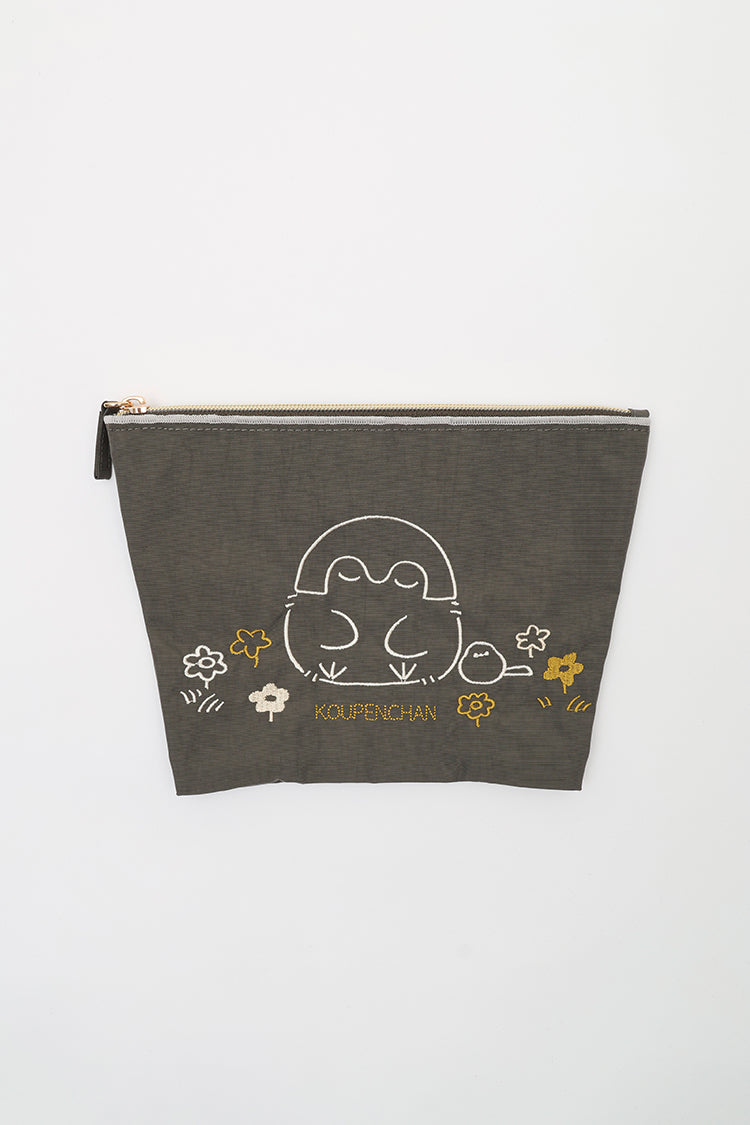 コウペンちゃん 刺繍ポーチ コウペンちゃんと邪エナガさん カーキ